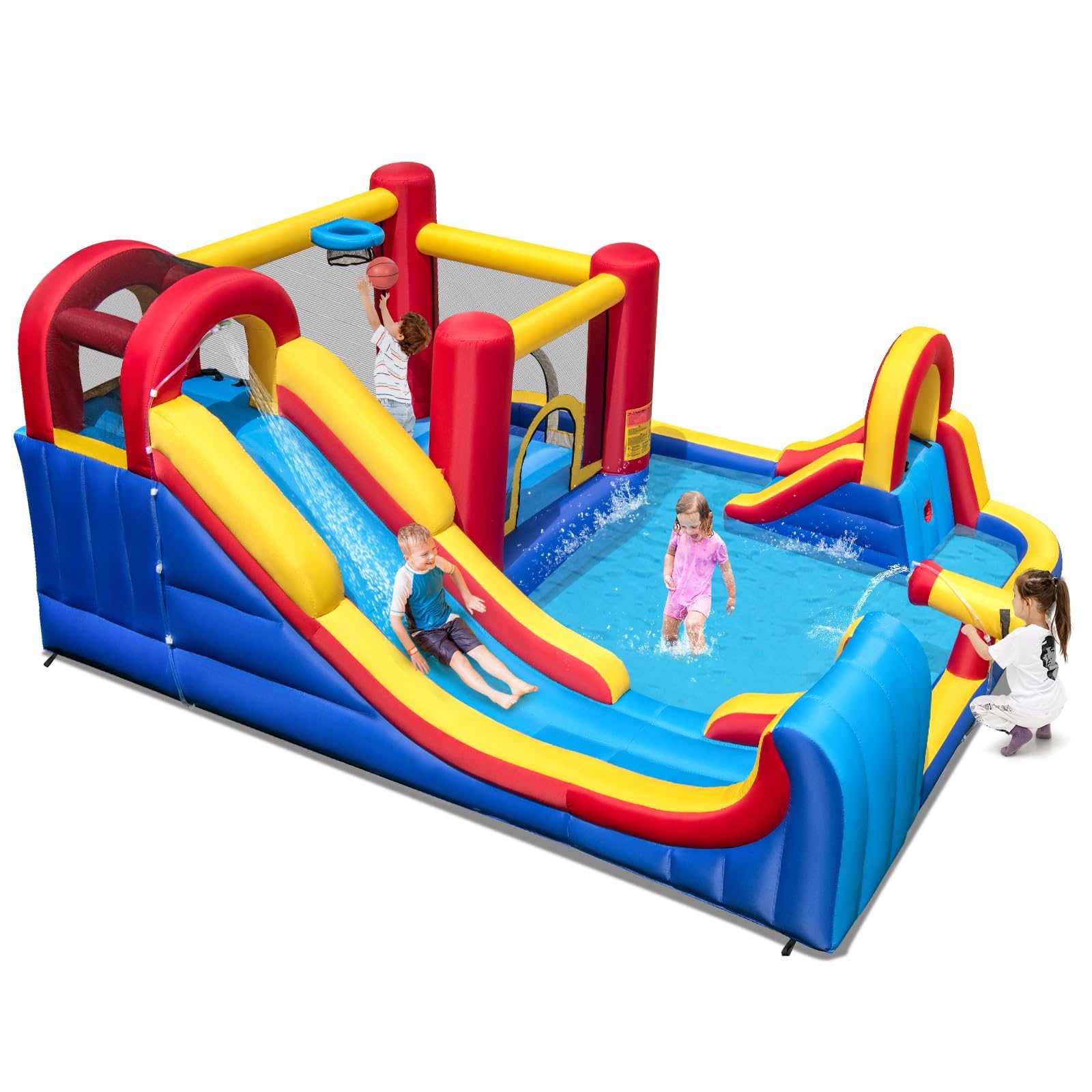 BOUNTECH Inflatable Water Slide Park - 7-in-1 Giant Bounce House with Dual Racing Slides, Splash Pool & Water Sprayer | Outdoor Summer Fun for Kids & Adults | Perfect for Backyard Parties, Birthday Gifts & Family Gatherings