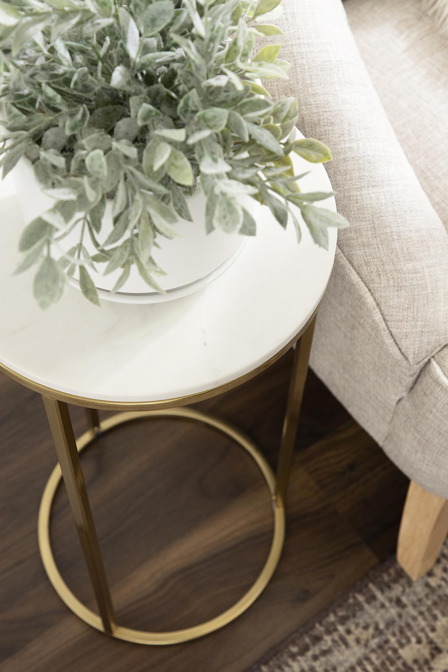 Kate & Laurel Udorie Modern Nesting Table Set - 2-Piece White & Gold Side Tables with Marble Tops (12x25 Inches) | Space-Saving Accent Tables for Living Room, Bedroom & Small Apartments