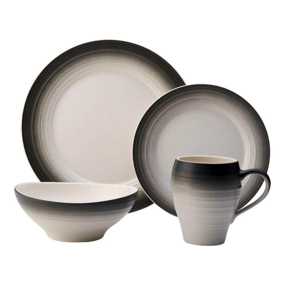 Swirl Ombre Graphite 4-Piece Dinnerware Set - Elegant Plates, Bowls & Mugs for Modern Dining, Entertaining & Home Decor