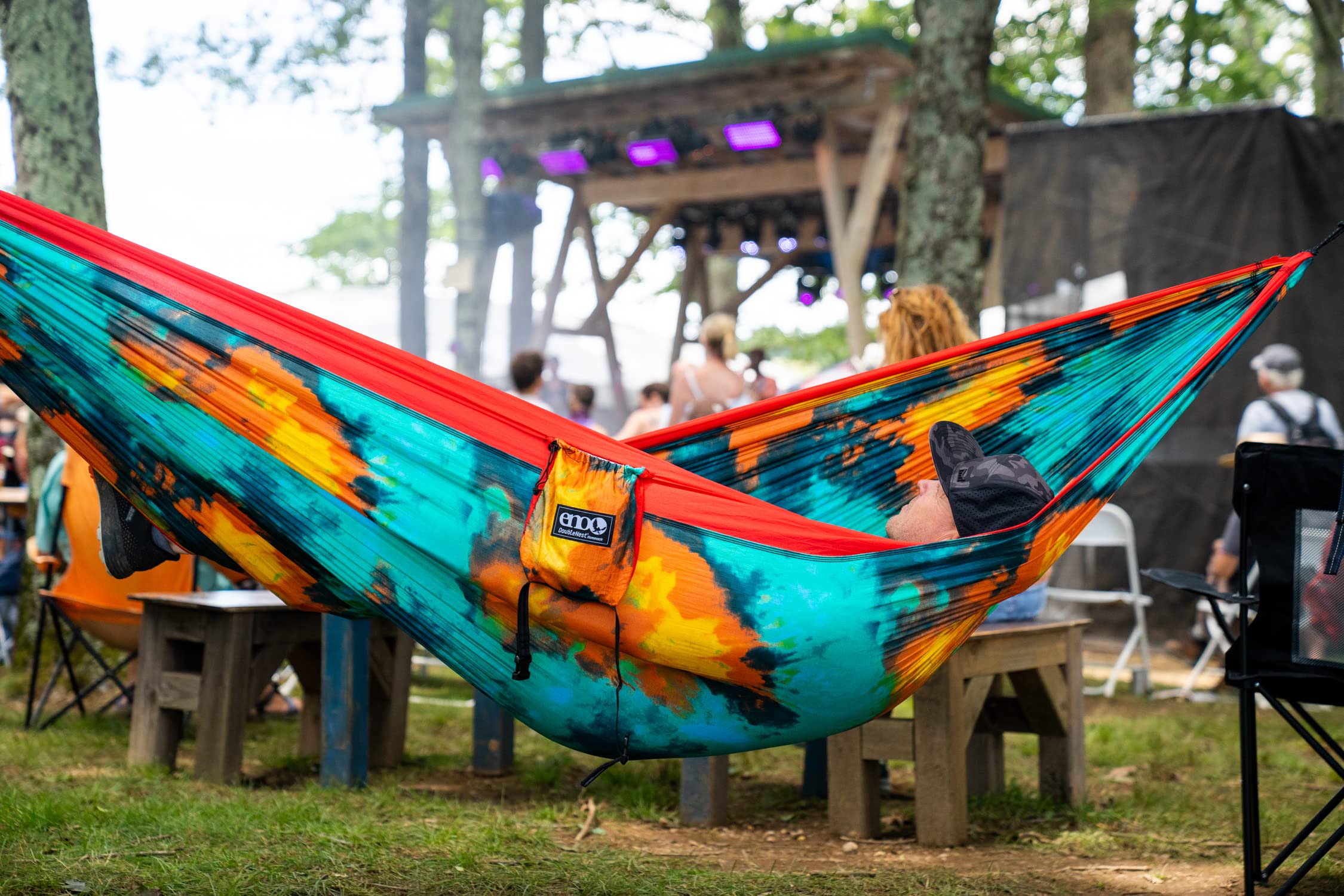 ENO DoubleNest Hammock - Lightweight & Portable 1-2 Person Camping Hammock for Outdoor Adventures - Perfect for Backpacking, Hiking, Beach, Travel & Festivals - Tie Dye/Red Design - Great for Relaxing in Nature or Backyard Lounging