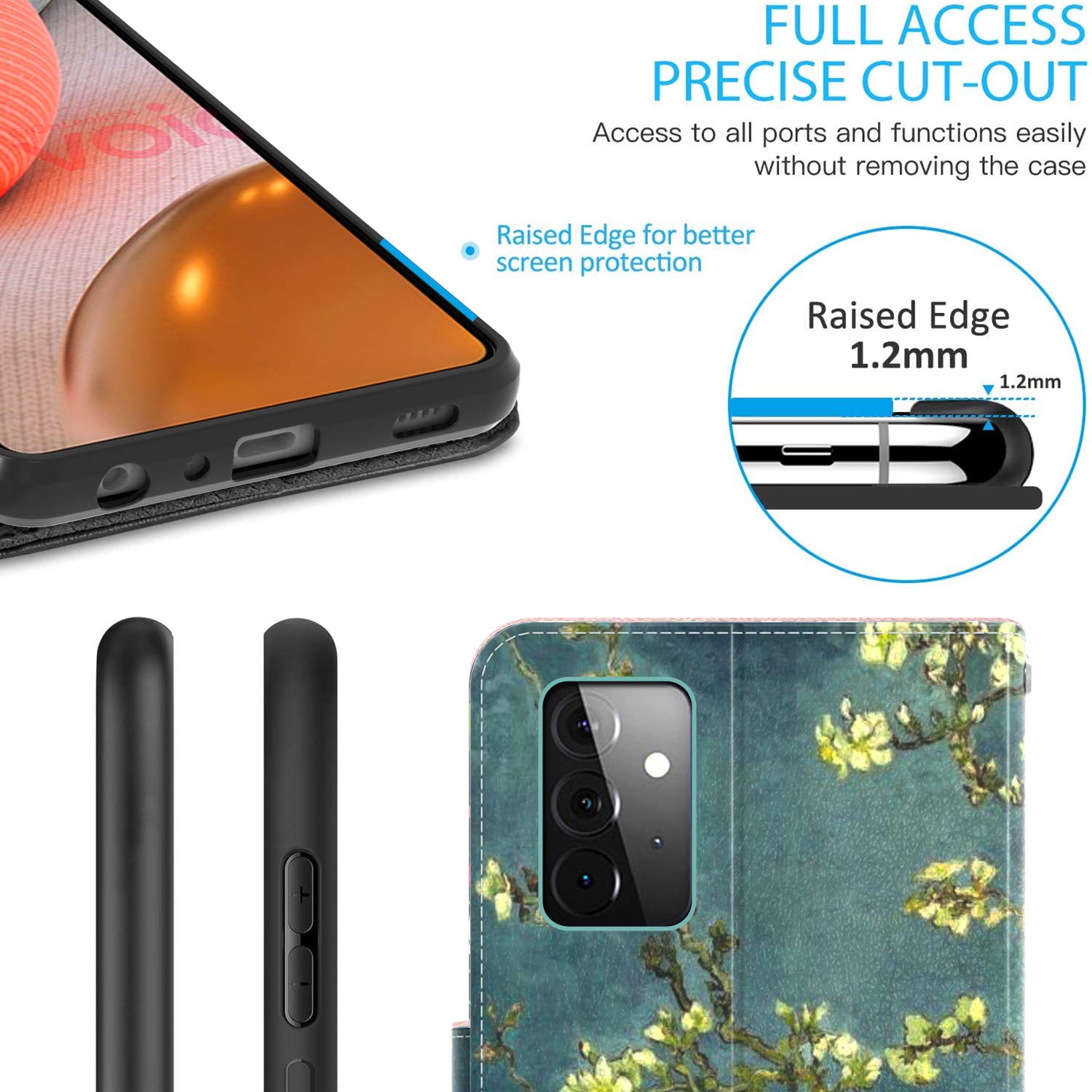 CoverON RFID Blocking PU Leather Wallet Case for Samsung Galaxy A52 - Flip Folio Stand Phone Cover with Card Slots (Almond Blossom) | Perfect for Daily Commute, Business Travel & Contactless Payments