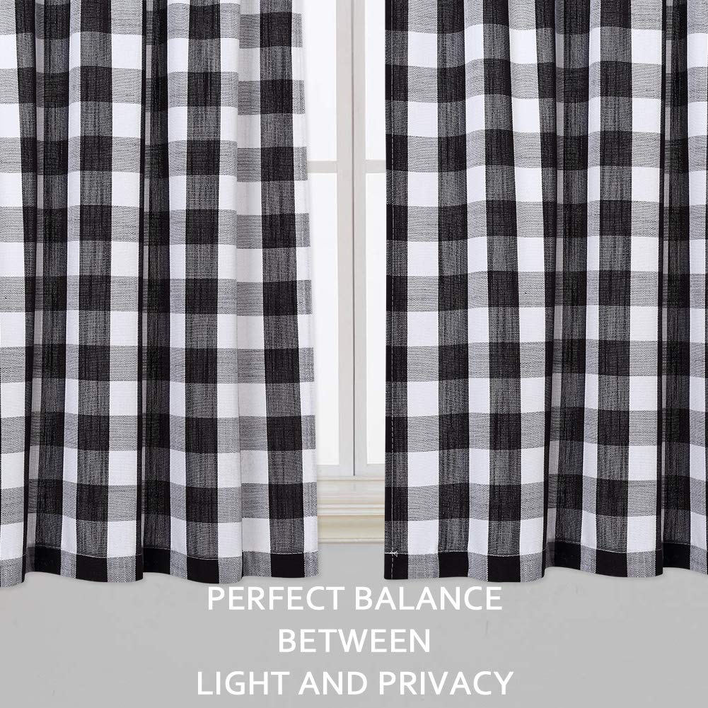 CAROMIO Buffalo Check Kitchen Curtains 36 Inches - Black and White Plaid Gingham Window Curtains for Kitchen, Bathroom, Cafe - Rustic Farmhouse Decor for Windows, Tiered Curtain Panels with Rod Pocket