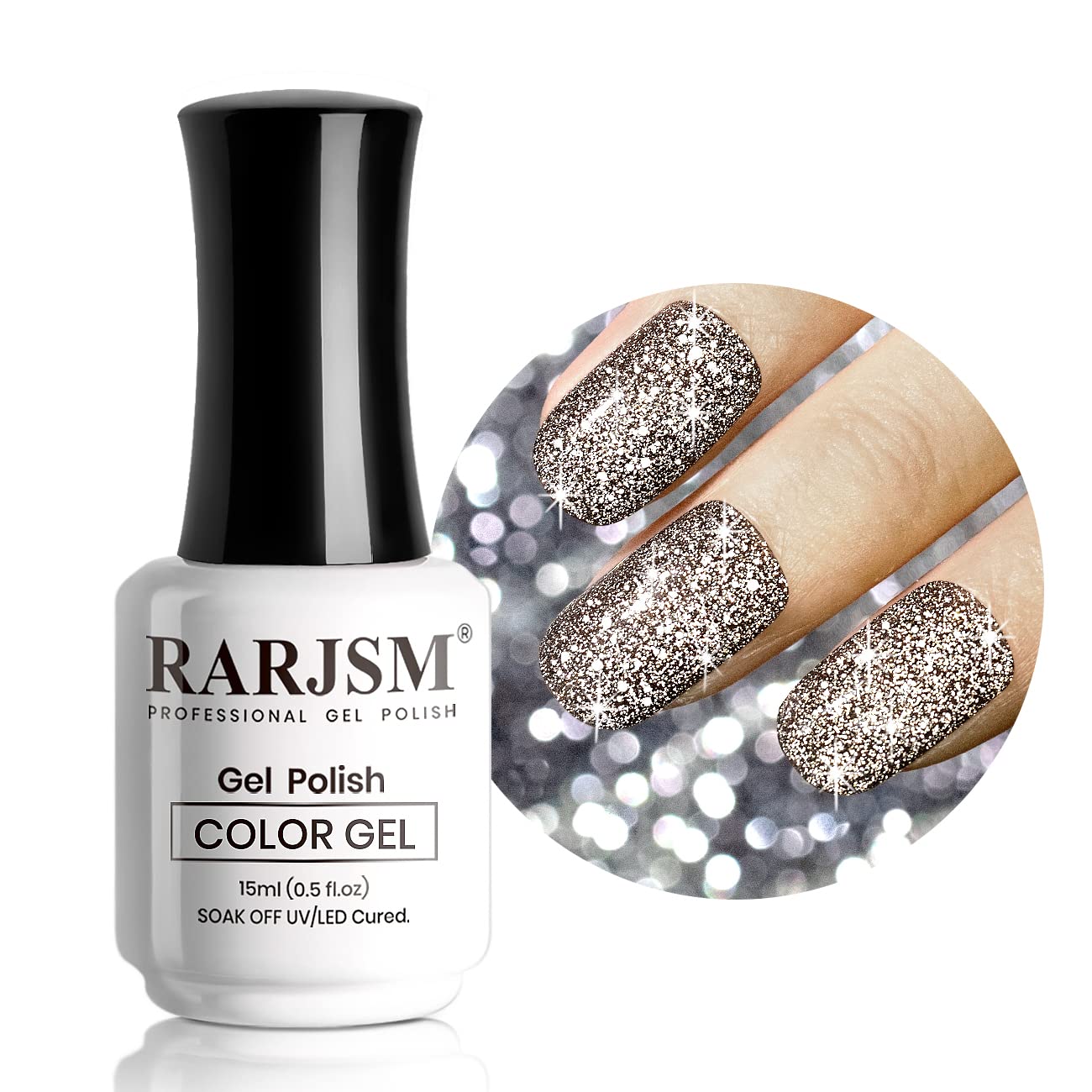 RARJSM Champagne Brown Reflective Glitter Gel Nail Polish - Soak Off Disco Shimmer UV LED Curing Nail Gel (15ml/0.5oz) for Home Salon & DIY Manicure - Perfect for Parties, Weddings, and Special Occasions