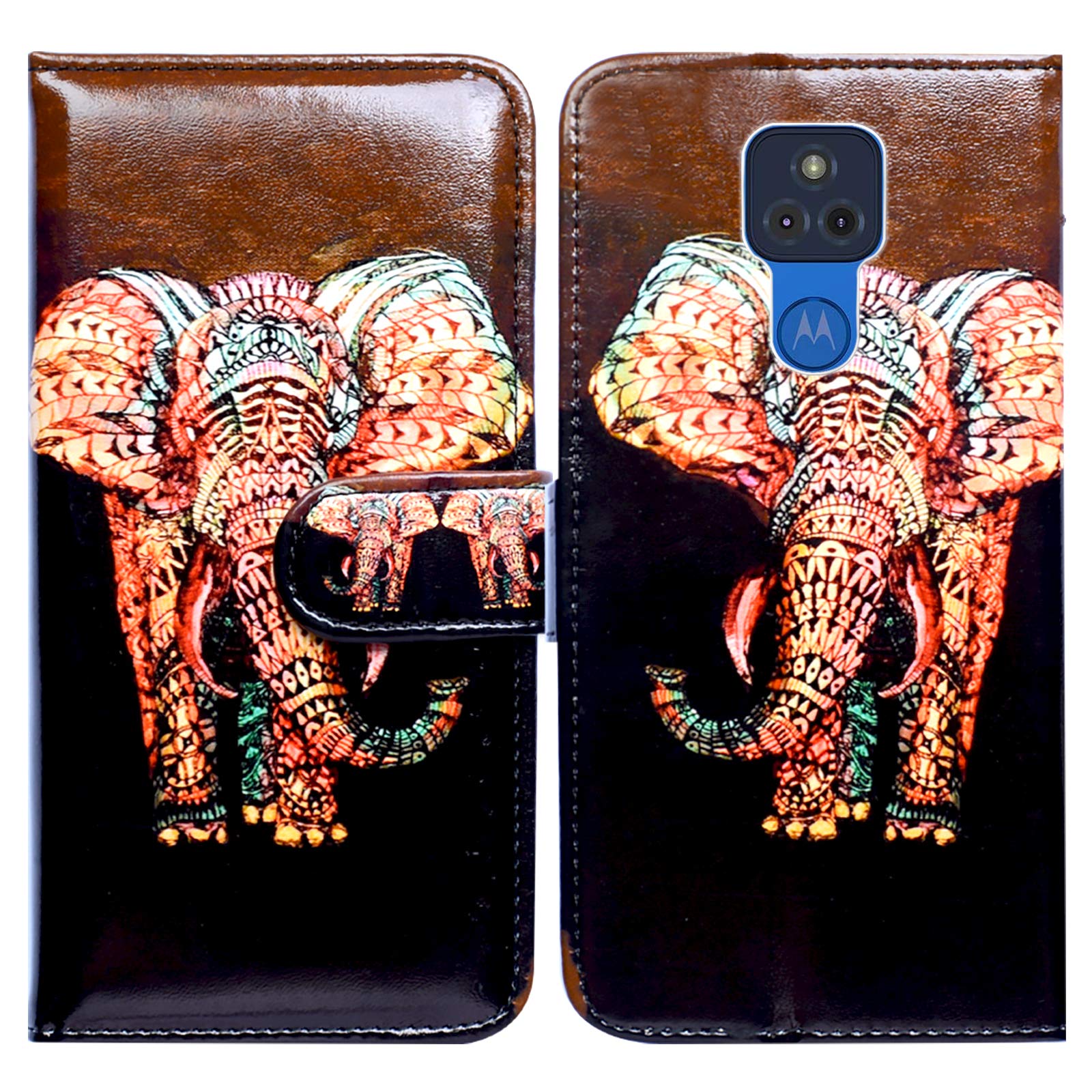 BCOV Stylish Tribal Elephant Leather Flip Wallet Case with Card Slots & Kickstand for Motorola Moto G Play 2021 (Not Compatible with 2020 Model) - Perfect for Everyday Protection & Convenient Hands-Free Viewing