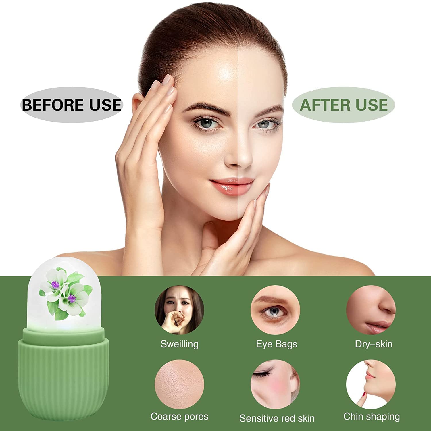 MS MAGIC SECRET Ice Roller For Face, Neck & Body - Reduce Puffy Eyes & Dark Circles | Portable Skincare Tool for Glowing Skin | Unbreakable & Reusable Facial Massager (Green) | Perfect for Morning Routine, Post-Workout Recovery & Travel Skincare