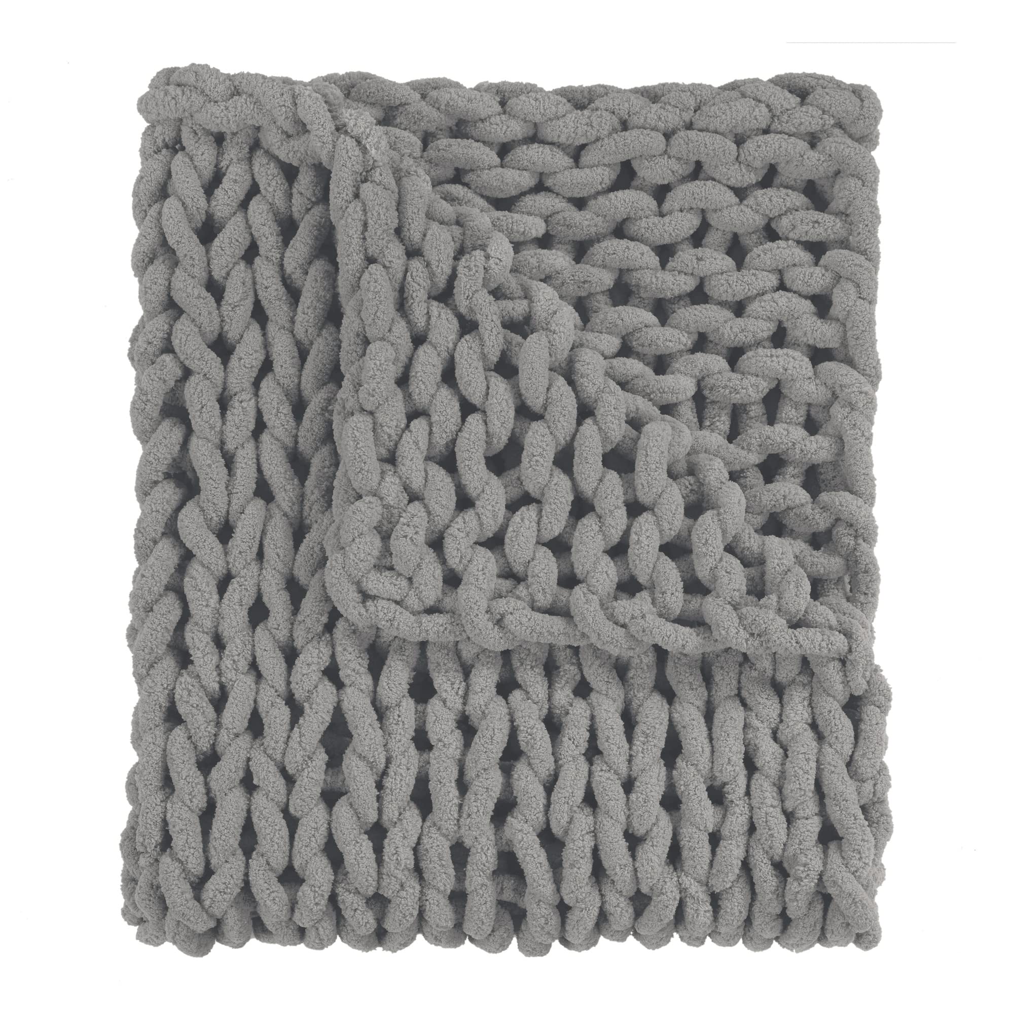 Donna Sharp Chenille Knitted Dove Throw Blanket - Oversized Loop Pattern Contemporary Decorative Blanket for Sofa, Bed & Home Decor | Cozy Living Room Accent