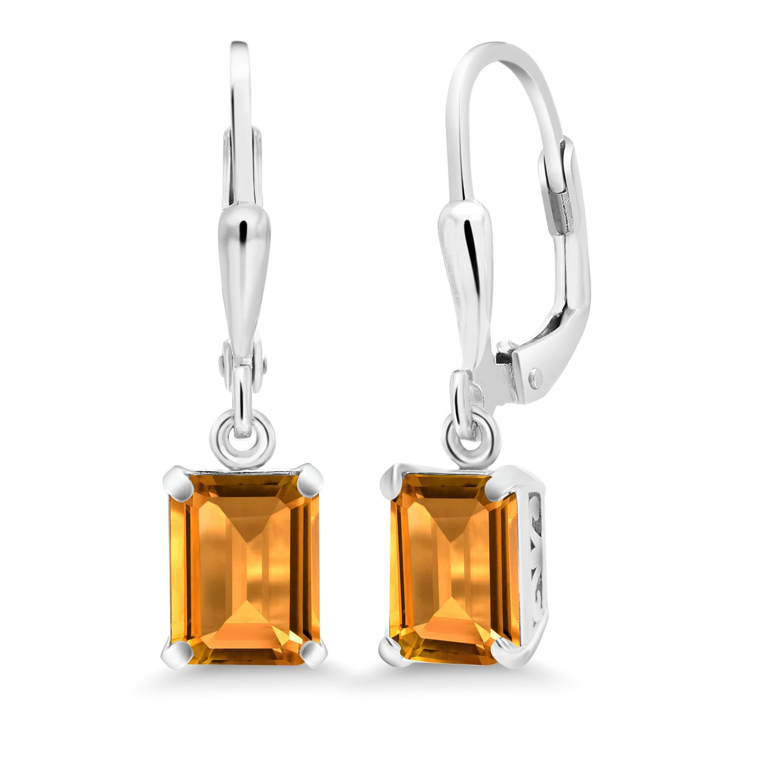 8X6MM Emerald Cut Birthstone Leverback Drop Dangle Earrings for Women - 925 Sterling Silver Fine Jewelry | Gift for Mom, Wife, Her | Wedding, Anniversary, Birthday, Mother's Day Present