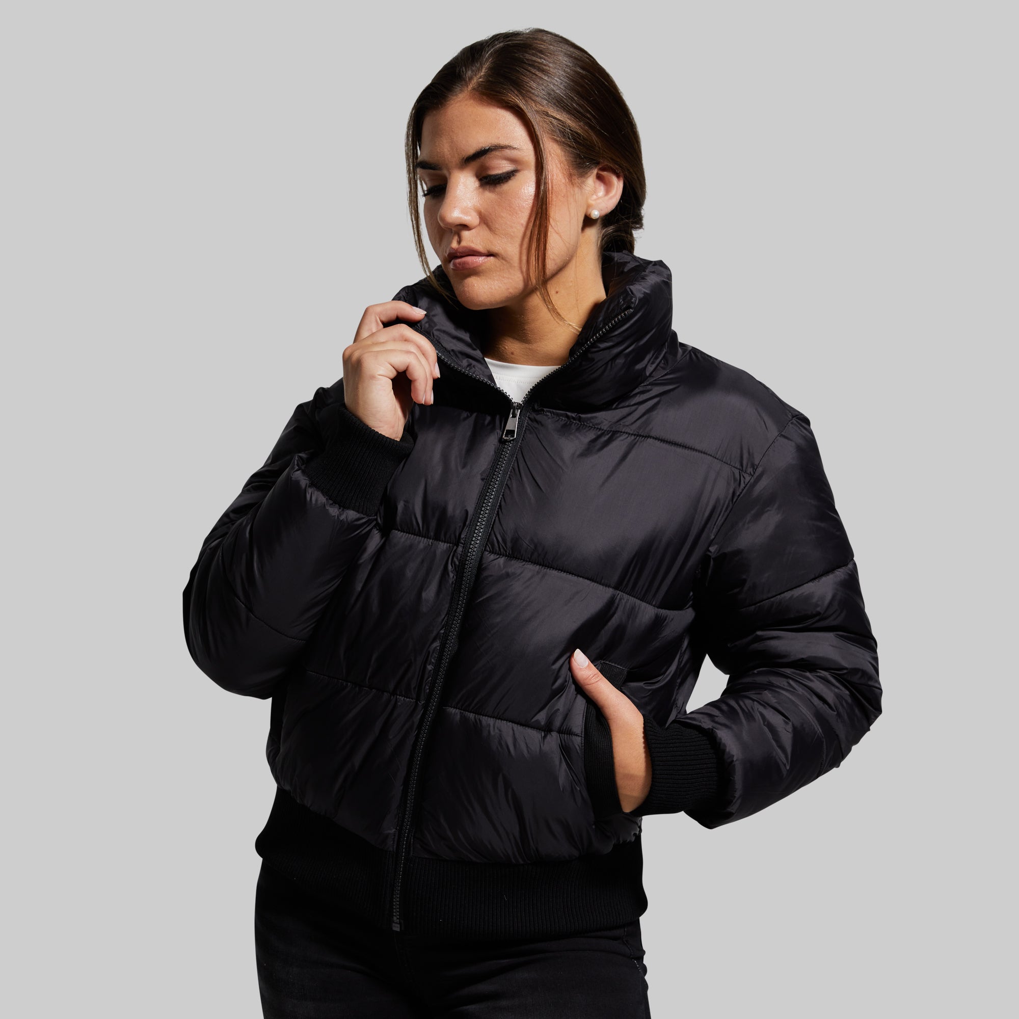 Women's Black Cropped Puffer Jacket - Lightweight Warm Winter Coat for Outdoor Activities | Perfect for Skiing, Hiking & Casual Streetwear