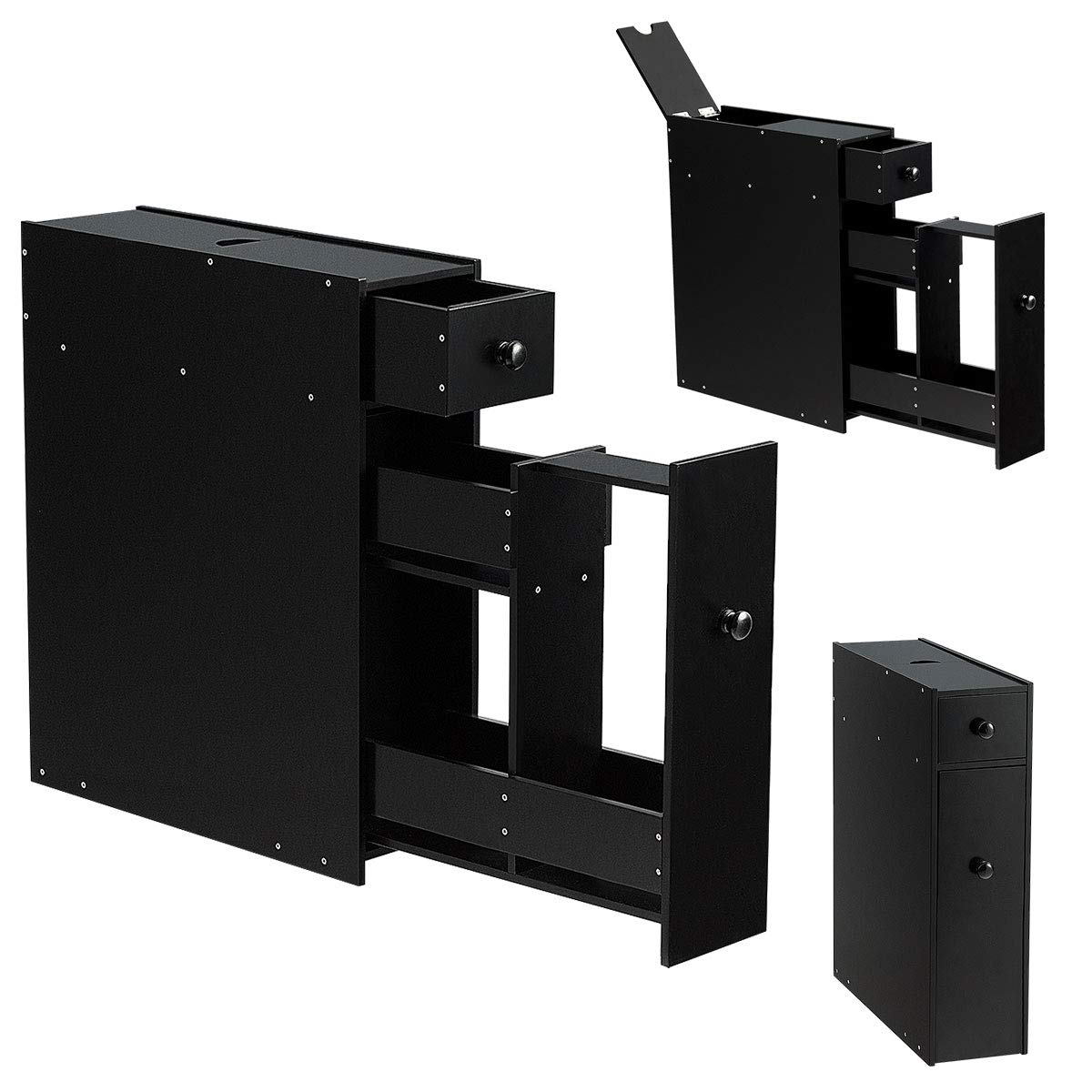Slim Bathroom Storage Cabinet - Narrow Toilet Paper & Essentials Organizer for Small Spaces, Modern Bathroom Counter Cabinet & Nightstand for Bedroom, Living Room, Office - Space-Saving Storage Solution (Black) | Perfect for Apartments, Dorms & Compact Bathrooms