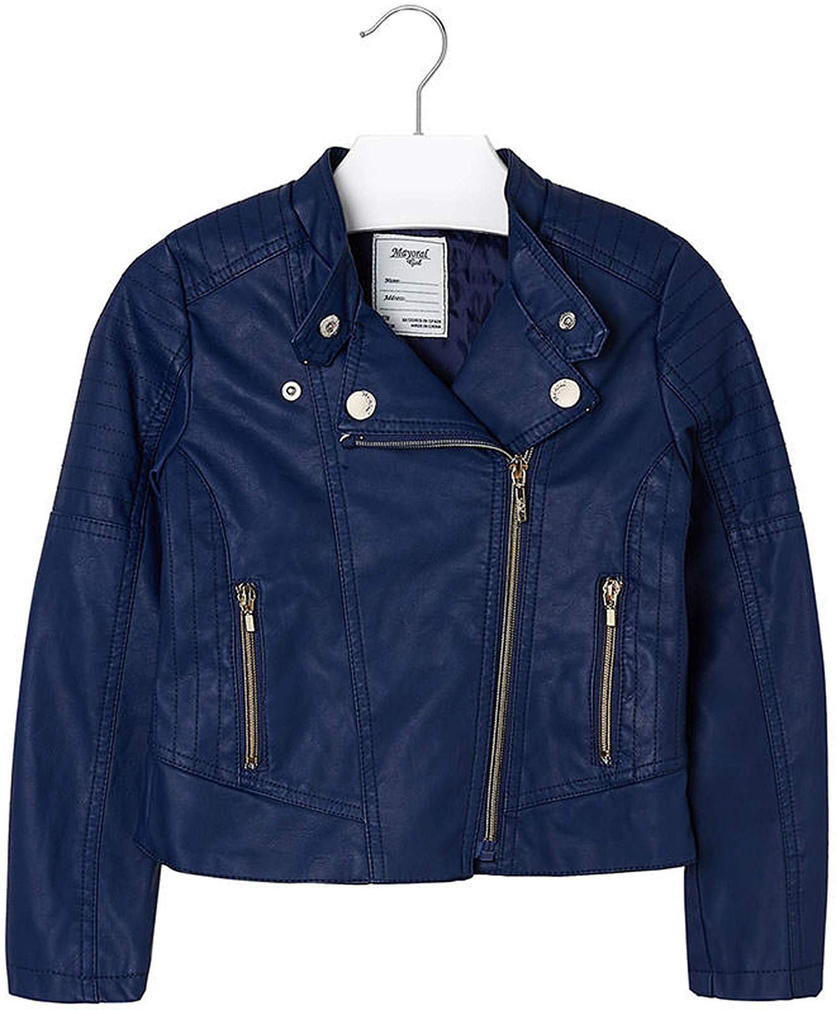 Stylish Navy-Blue Faux Leather Moto Jacket for Girls Age 8-18 | Trendy Biker Jacket for Tweens & Teens | Perfect for School, Parties & Outdoor Adventures