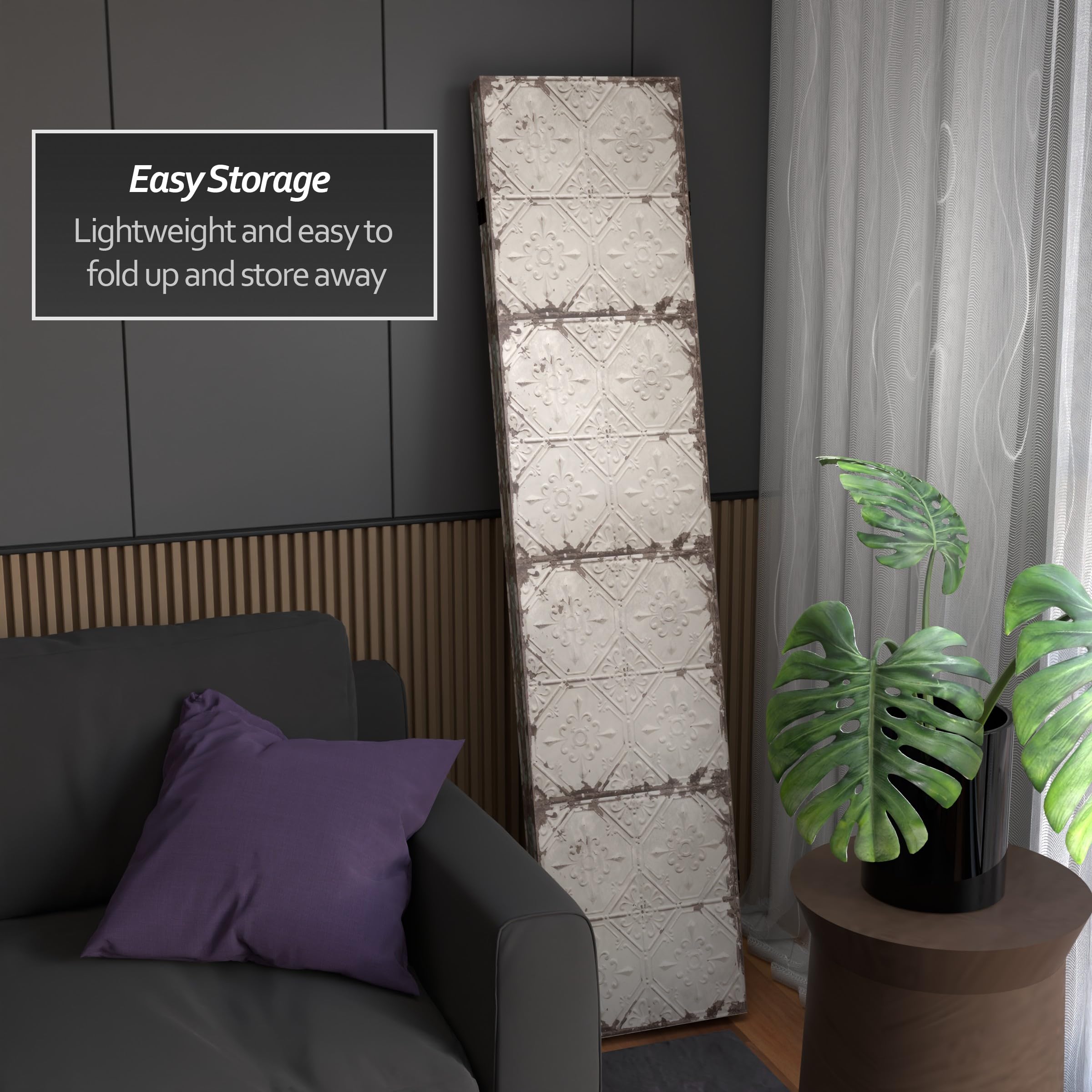 6 ft. Tall Double Sided Antique Grey Canvas Room Divider - Red Lantern Folding Screen for Home Office, Living Room & Bedroom Partition