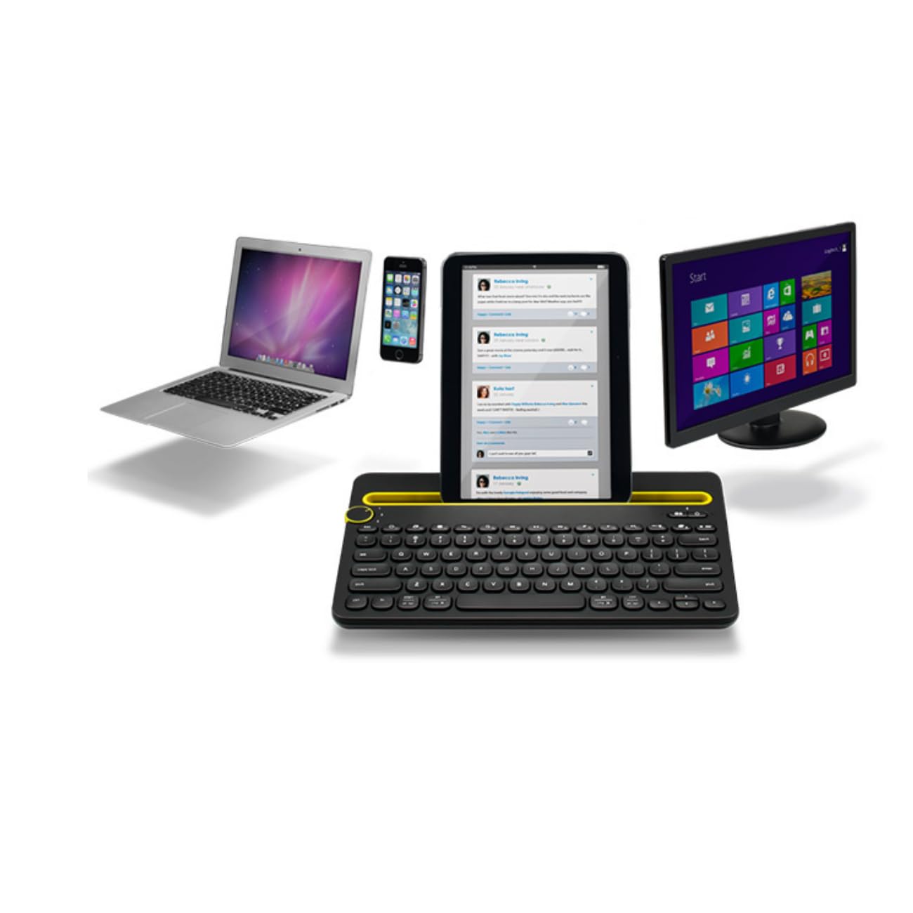 Logitech K480 Wireless Bluetooth Keyboard - German Layout, White (Model 2229440) | Compatible with PC, Mac, iPad, Smartphones - Perfect for Home Office & Remote Work