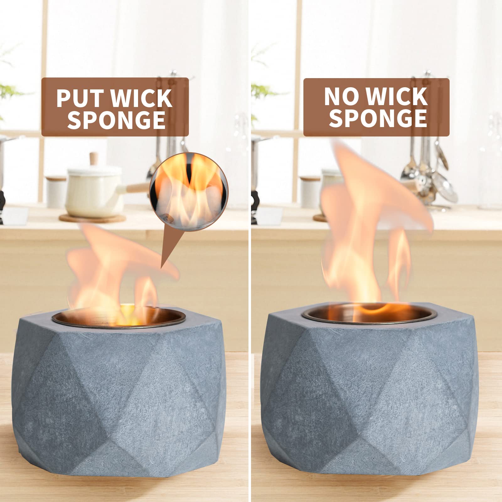Portable Concrete Tabletop Fire Pit Bowl - Indoor Outdoor Ethanol Fireplace for Patio, Balcony, Backyard - Mini Smores Maker with Extinguisher - Perfect for Camping, Parties & Cozy Nights