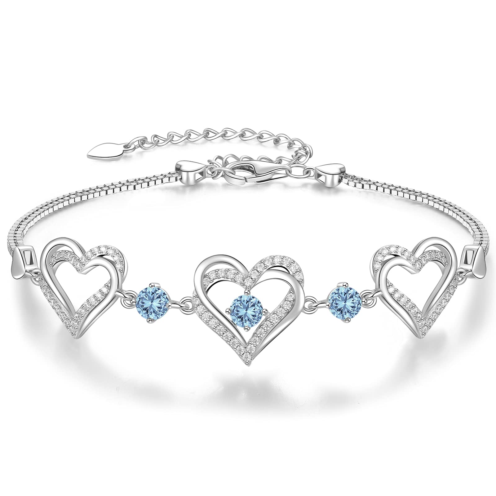Forever Love Heart Charm Link Bracelet for Women - 925 Sterling Silver Birthstone Bracelet | Mother's Day, Anniversary, Christmas & Birthday Gift for Her | Perfect for Wife, Girlfriend & Special Occasions