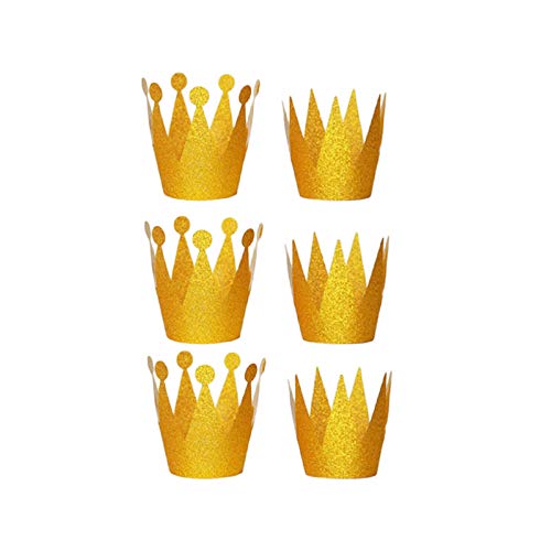 **Minkissy 6Pcs Gold Glitter Crown Hats - Princess & Prince Birthday Party Hats for Kids & Adults - Laurel Crowns with 5M Ropes - Perfect for Birthday Decorations, Themed Parties & Photo Props**
