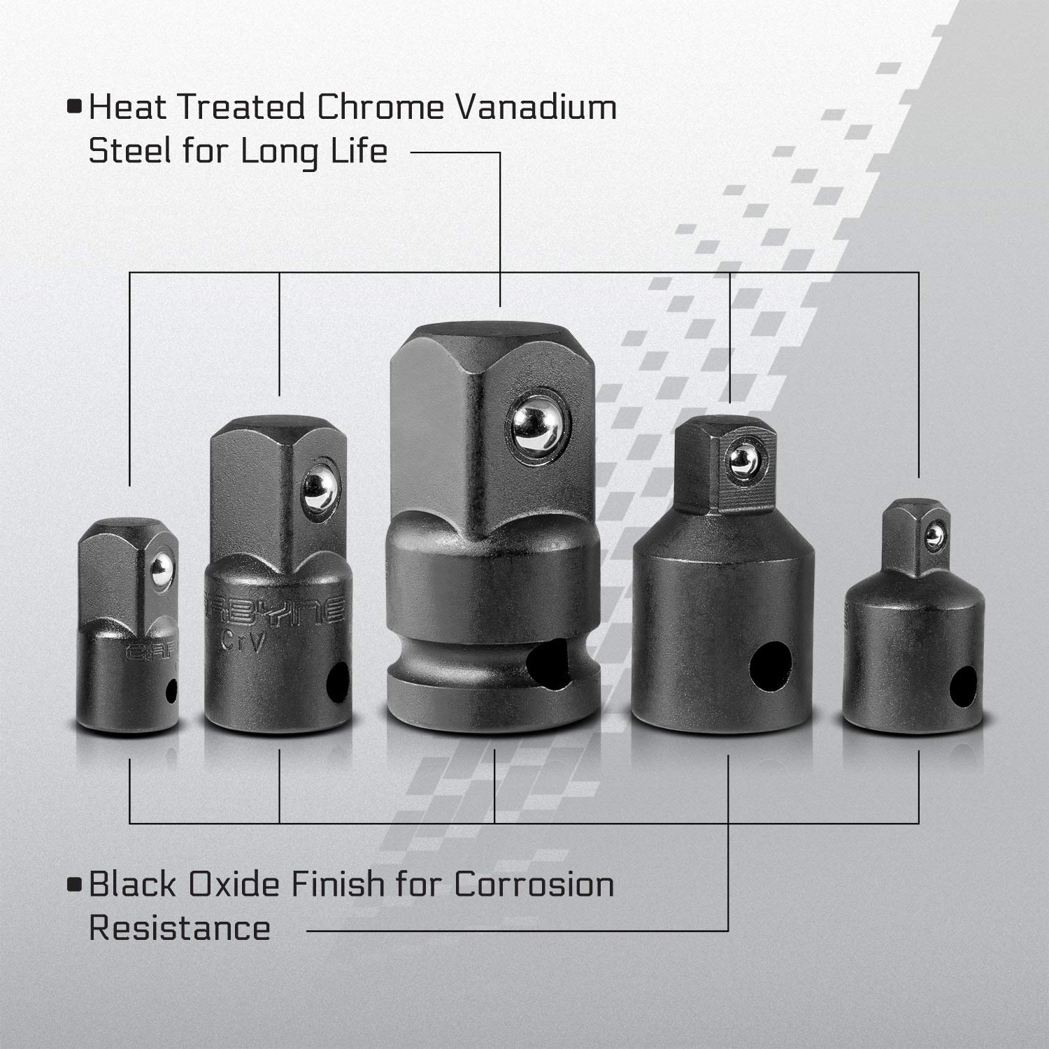 CARBYNE 5-Piece Impact Socket Adapter Set - Heavy Duty Ratchet Adapter for Impact Wrench | Universal Socket Adapters for Automotive & Industrial Use | Made in USA by Family-Owned Tool Company | Perfect for Mechanics, DIY Repairs & Construction Projects