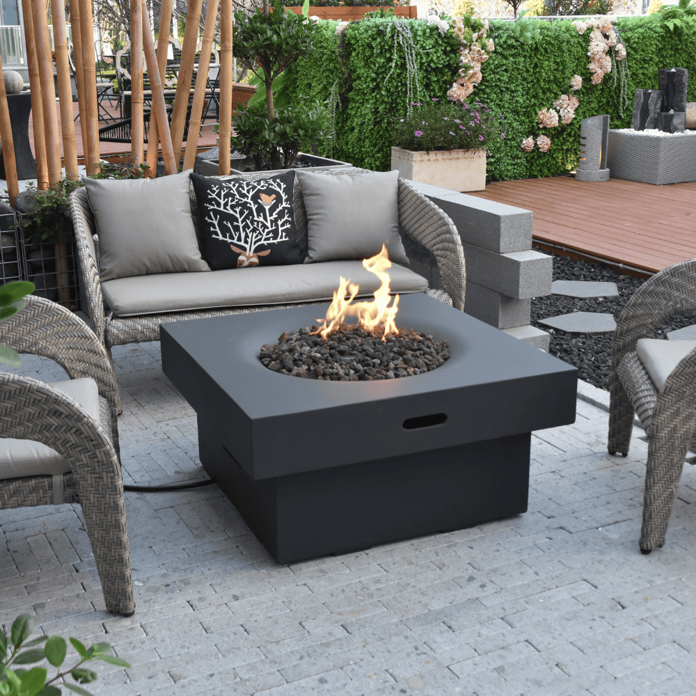 Branford Outdoor Concrete Fire Table - Durable & Weatherproof Fire Pit for Patio, Backyard, and Garden - Perfect for Entertaining & Relaxing