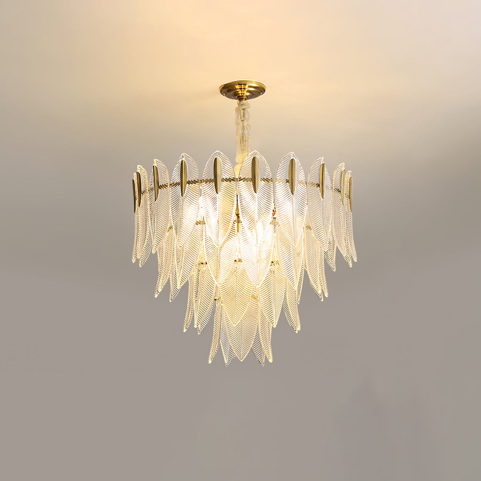Elegant Glass Feather Chandelier - Modern Crystal Ceiling Light Fixture for Dining Room, Bedroom & Living Room Decor