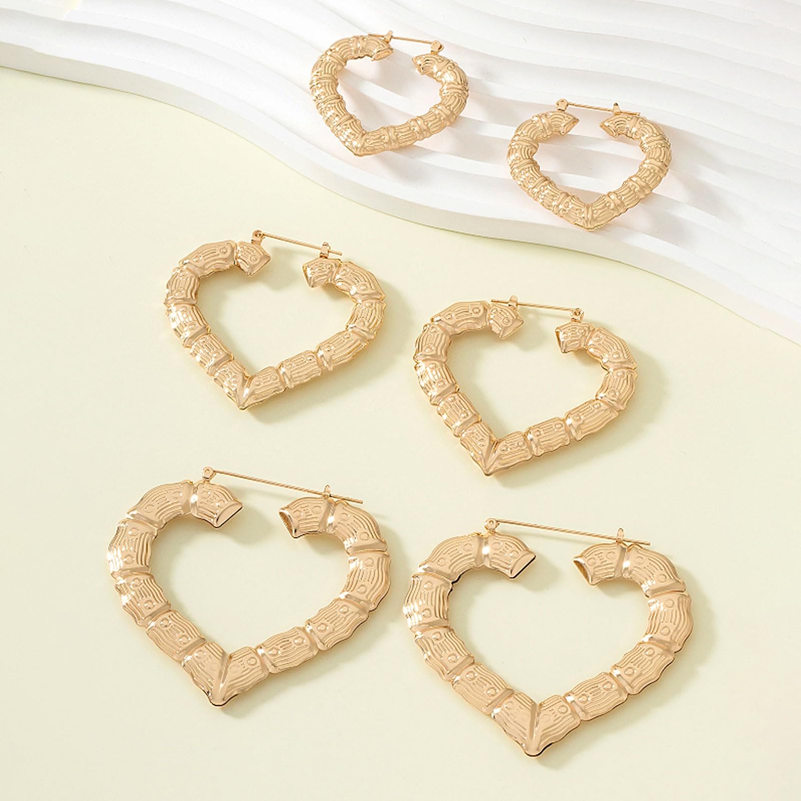 Large Gold Bamboo Heart Hoop Earrings - 90s African Jewelry for Women | Black History Month Outfit Accessories & Gifts for Her | Perfect for Parties, Weddings, and Cultural Celebrations