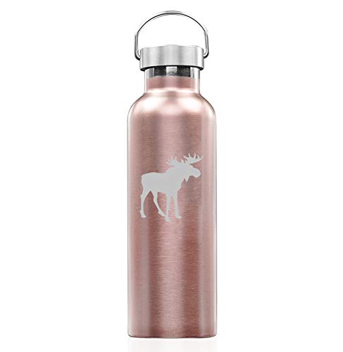 Premium Rose Gold Double Wall Vacuum Insulated Stainless Steel Tumbler - 25oz Leakproof Travel Mug with Moose Design - Keeps Drinks Hot/Cold for Hours - Perfect for Office, Gym, Hiking & Outdoor Adventures