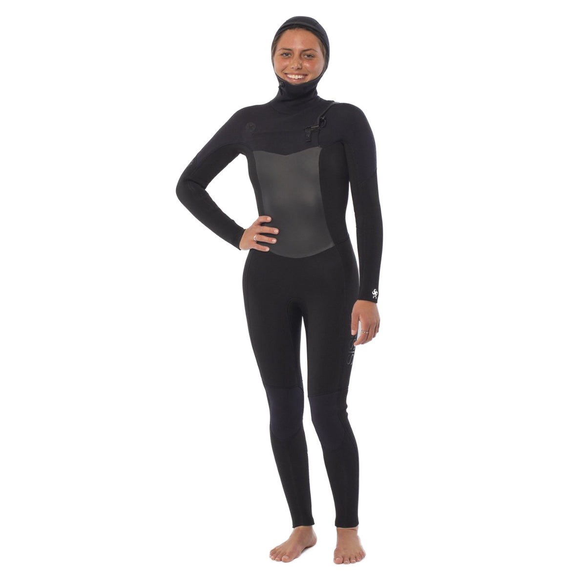 5/4mm SisstrEvolution 7 Seas Hood Chest Zip Full Wetsuit - Solid Black SBK - Perfect for Surfing, Diving & Cold Water Sports