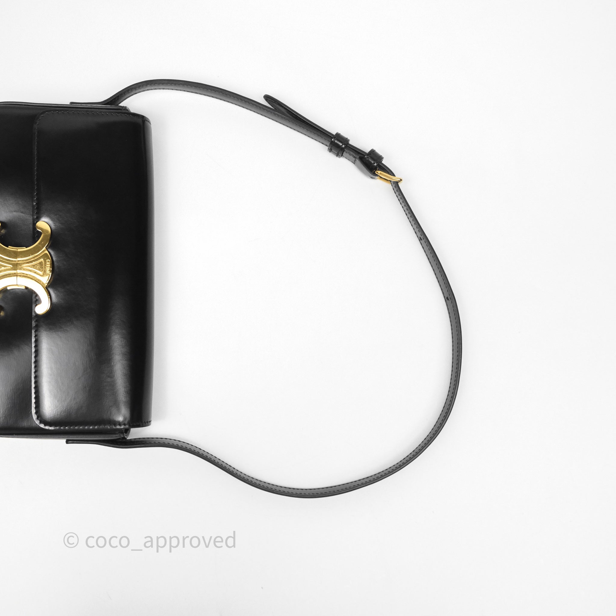 Celine Triomphe Shoulder Bag for Women - Black Shiny Calfskin Leather Crossbody Purse | Perfect for Work, Travel & Evening Events