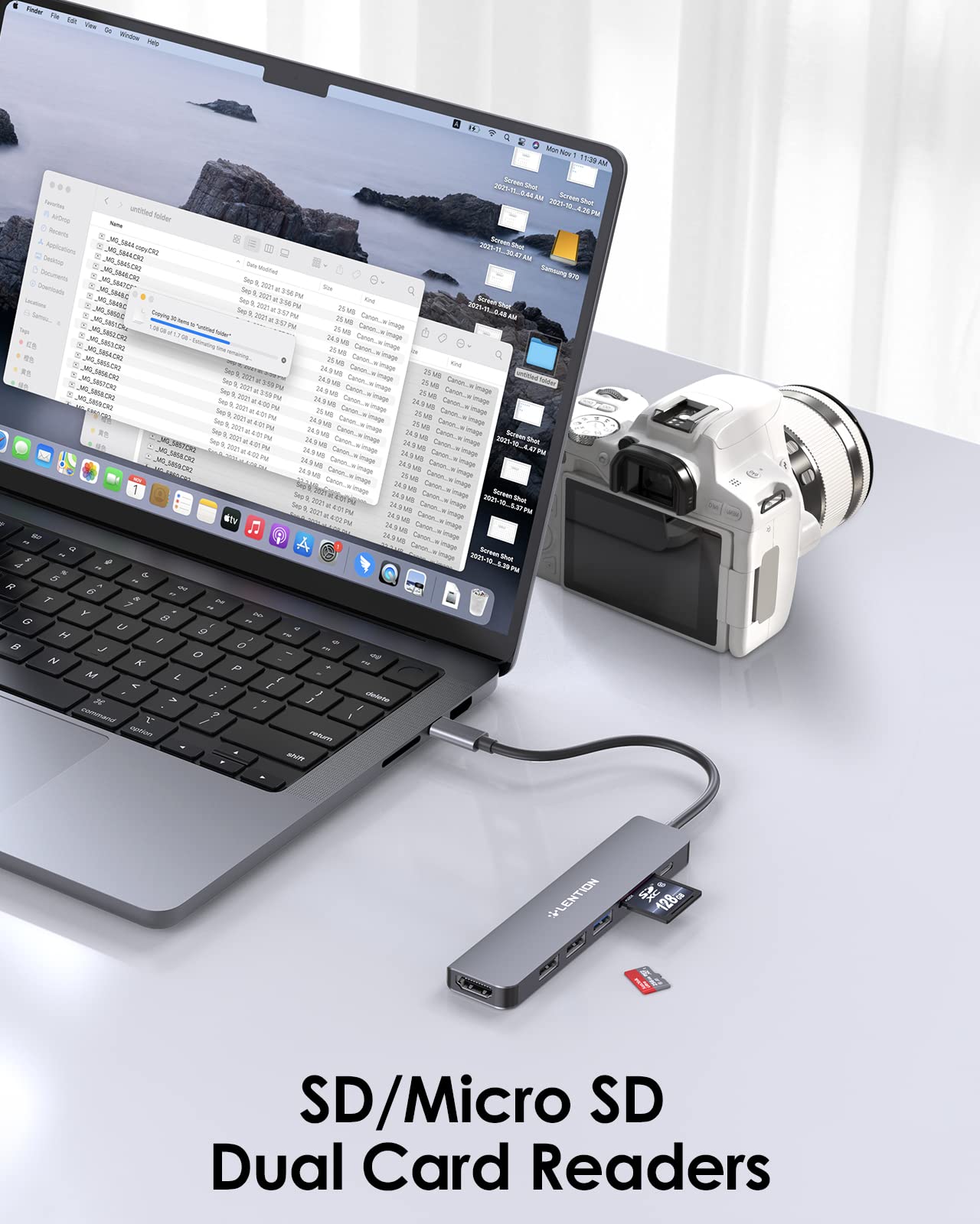 LENTION USB C Hub with 100W PD Charging, 4K HDMI, Dual SD/TF Card Reader, 3 USB Ports for MacBook Pro/Air, Surface, Chromebook - Space Gray | Portable Adapter for Work, Travel & Home Office
