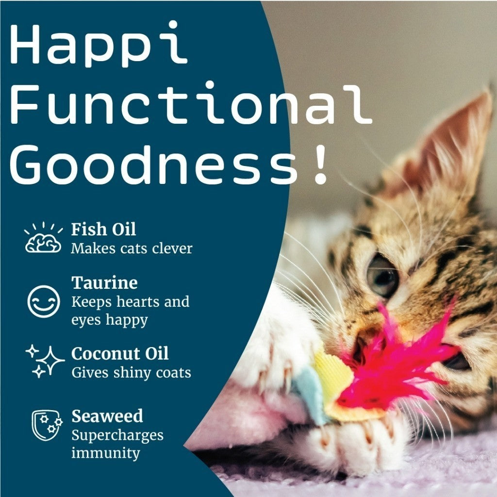 Happi Kippi Catnibbs Natural Cat Treats 60g - Tuna, Salmon, Chicken & Bonito Flavor with Fish Oil, Taurine, Seaweed & Coconut Oil - Healthy Chewy Snacks for Indoor & Outdoor Cats