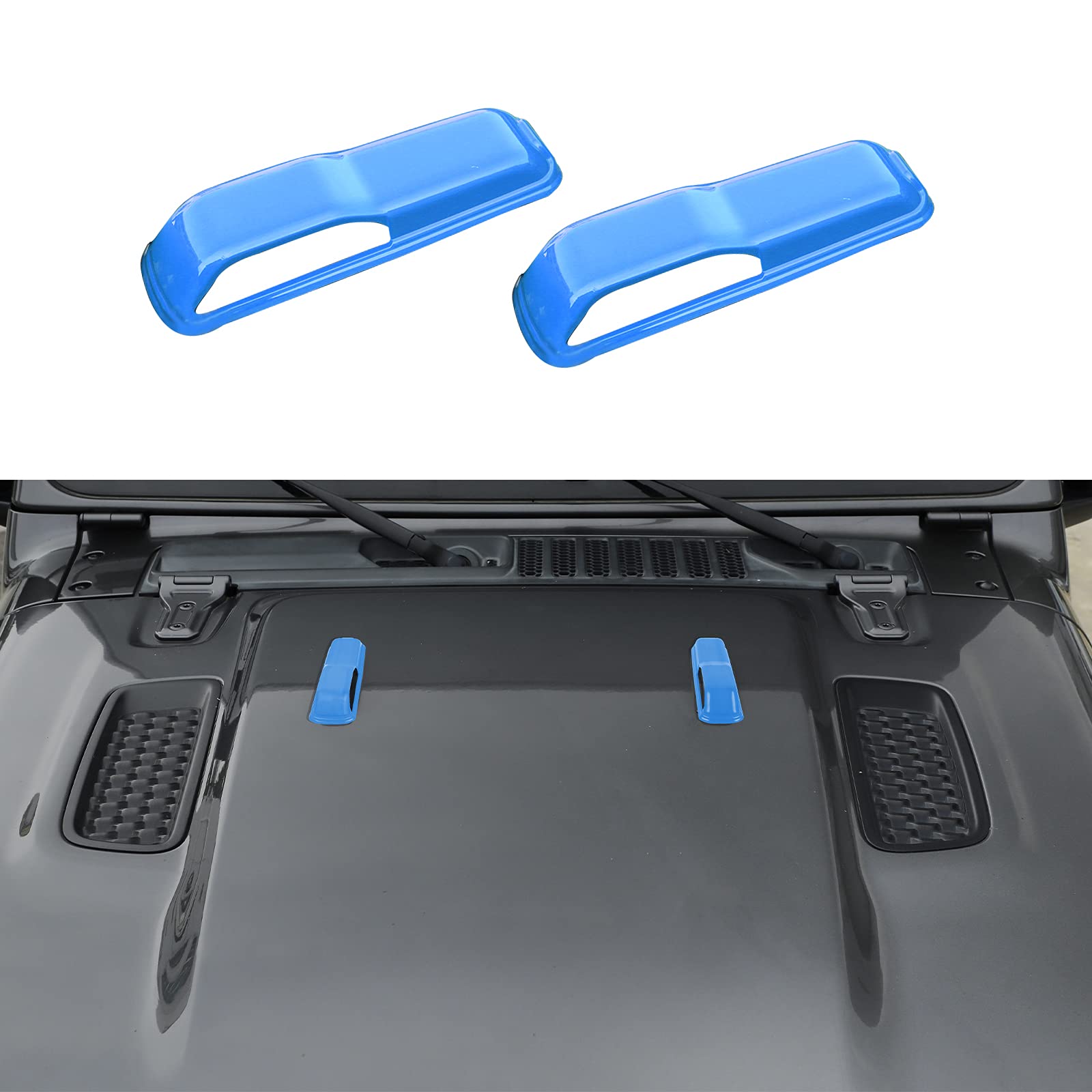 Jeep Wrangler JL & Gladiator JT Engine Hood Hinge Cover Decoration - Light Blue Exterior Accessories for 2018-2021 JL & 2020-2021 JT Models - Off-Road Style Upgrade for Jeep Enthusiasts