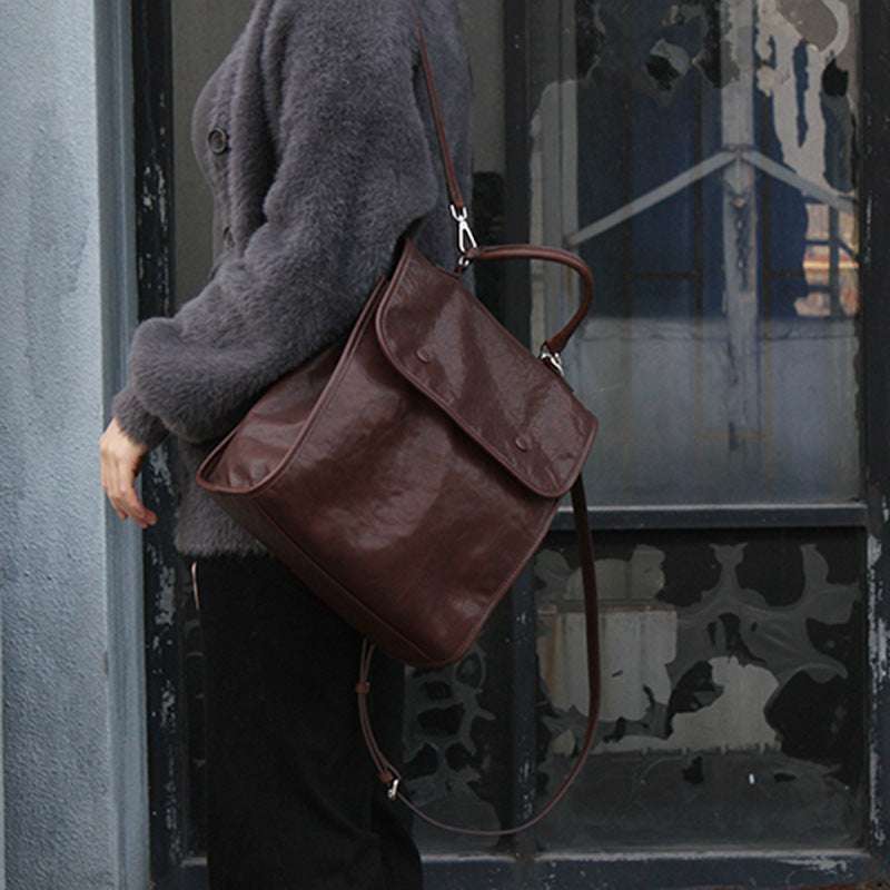 Stylish Minimalist Leather Backpack for Women & Men - Waterproof Laptop Bag for Work, Travel & School - Durable Vegan Leather Daypack with USB Charging Port