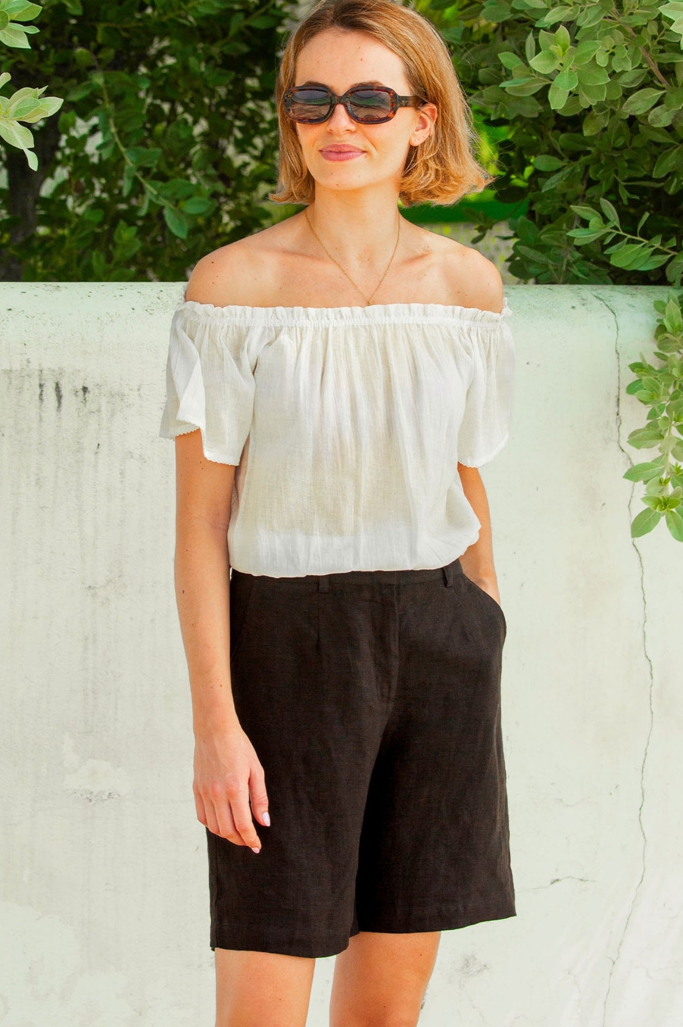 Alexandra Women's Long Linen Shorts - Comfortable High Waist Summer Shorts in Black | Perfect for Beach, Vacation & Casual Outings