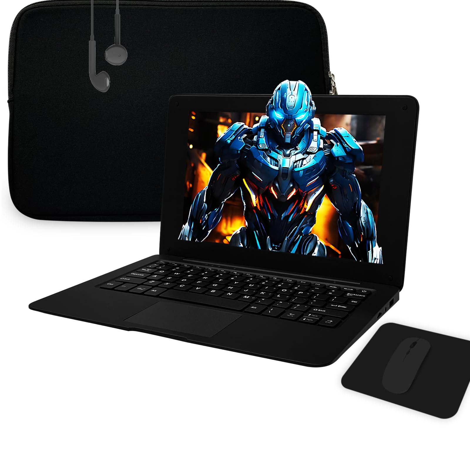 10.1 Inch Windows 10 Laptop - Intel Quad Core Processor, 4GB RAM, 64GB eMMC Storage | Lightweight Mini Netbook with Laptop Sleeve, Wireless Mouse & Headphones (Black) | Perfect for Students, Business Travel & Home Office Use