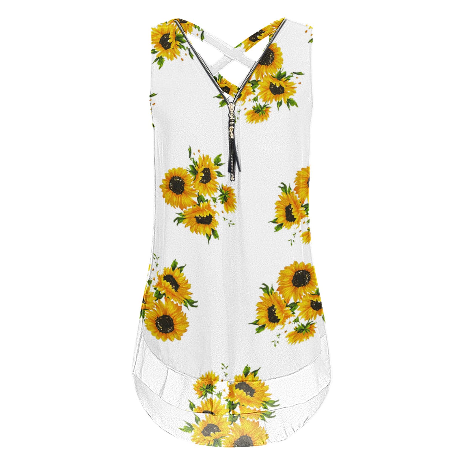 Women's Sleeveless Cross Back V-Neck Loose Tank Top with Zipper Detail - Casual Layered Cami Shirt for Summer, Workout & Everyday Wear