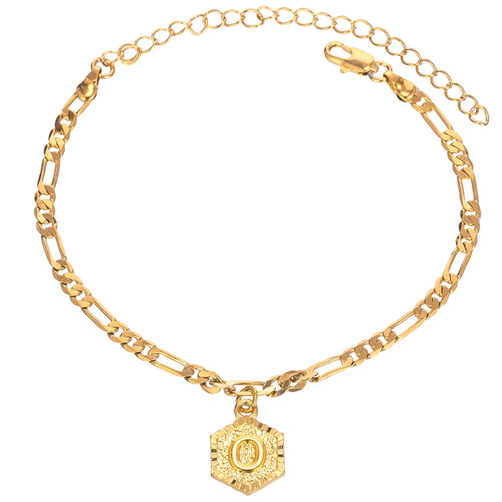 18K Gold & Silver Figaro Cuban Link Ankle Bracelet for Women & Men - Custom Initial Name Anklet Jewelry for Teen Girls - Perfect for Beach, Wedding & Everyday Wear