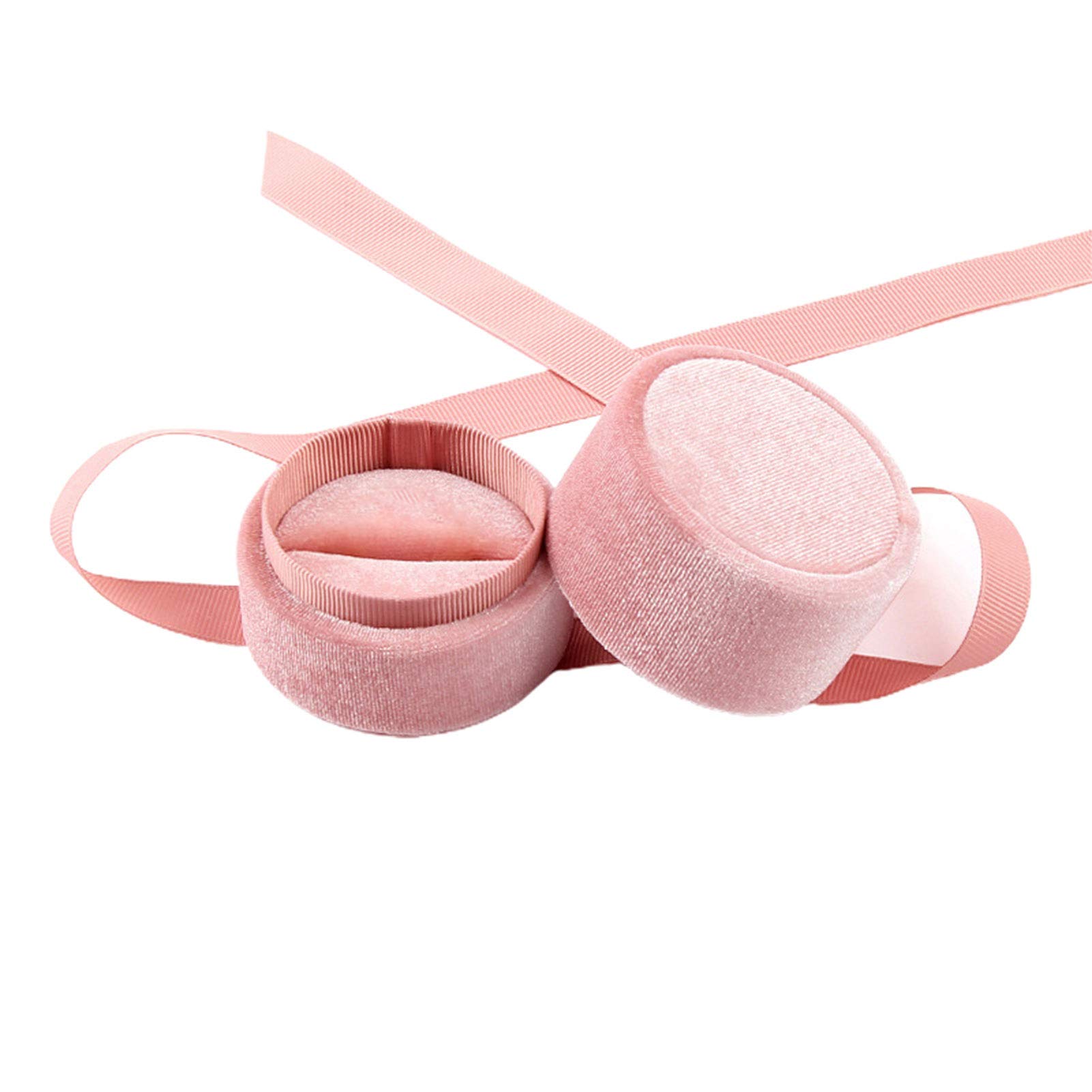 Round Bowknot Corduroy Jewelry Box - Ring Earrings Necklace Bracelet Organizer Display Case with Pink Pendant | Perfect for Gift Packaging, Jewelry Storage & Retail Display