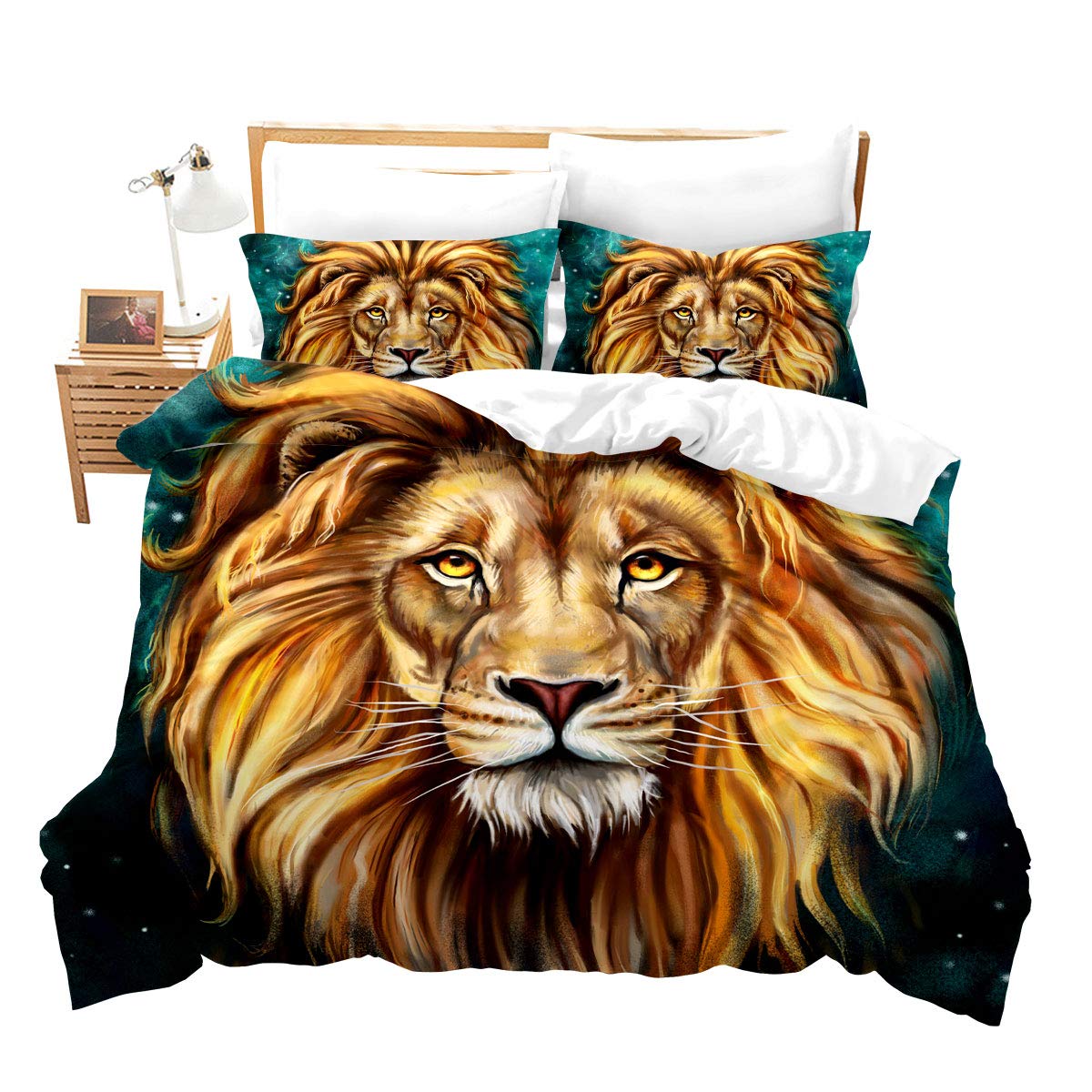 Feelyou Lion Duvet Cover Set Twin - Wild Animal Print Bedding for Kids Boys & Girls | Soft Microfiber Comforter Cover with Zipper Closure & 1 Pillow Sham | Wildlife Theme Yellow Bedspread for Kids' Room Decor & Cozy Sleep