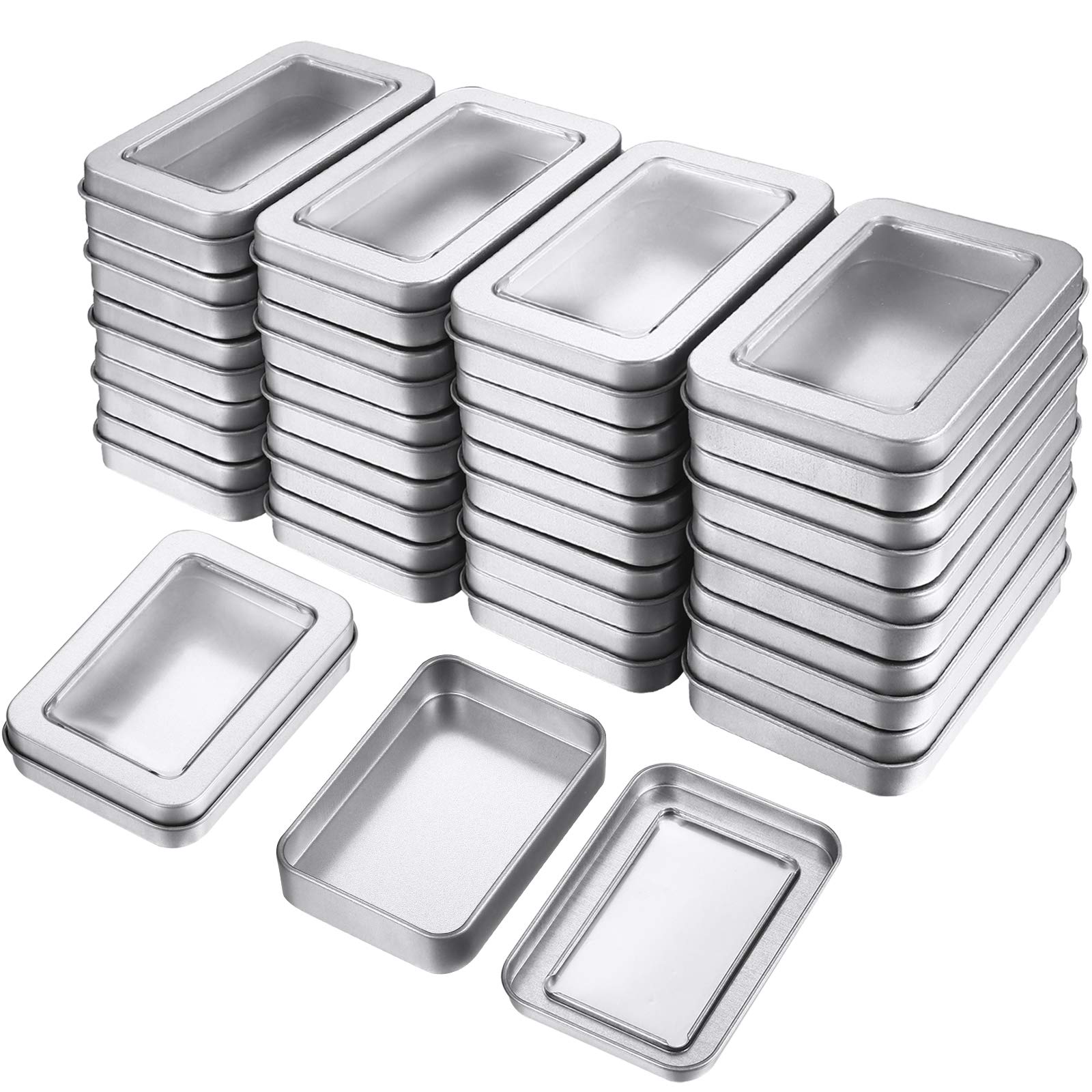48-Piece Silver Metal Tin Box with Clear Lid - Empty Storage Containers for Candles, Candies, Gifts, Balms & Treasures - Perfect for DIY Crafts, Wedding Favors, Party Decor & Home Organization