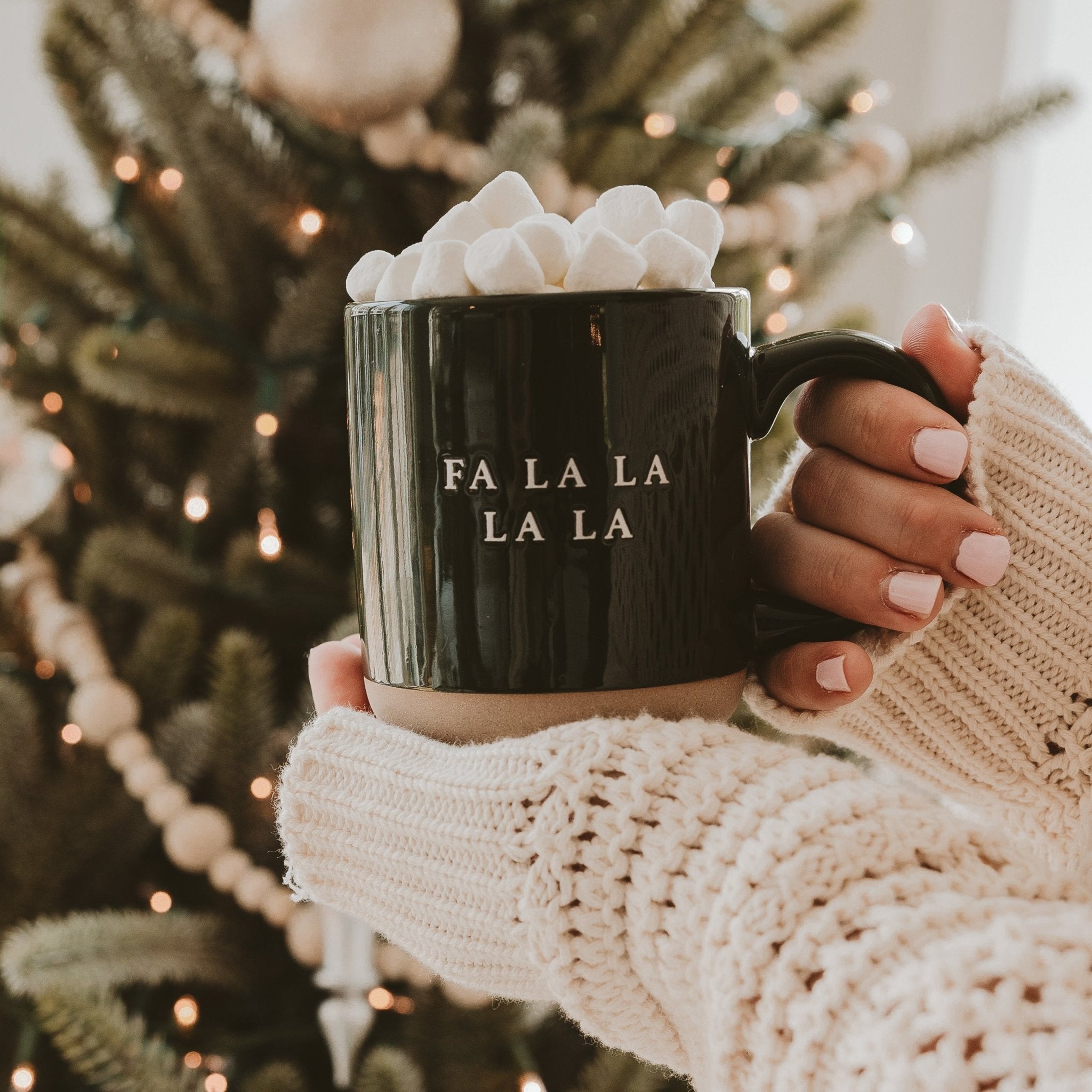 Fa La La Green Stoneware Coffee Mug - 12oz Ceramic Tea Cup with Handle, Perfect for Christmas Gifts & Cozy Home Decor | Ideal for Coffee, Tea, Hot Chocolate & Office Use