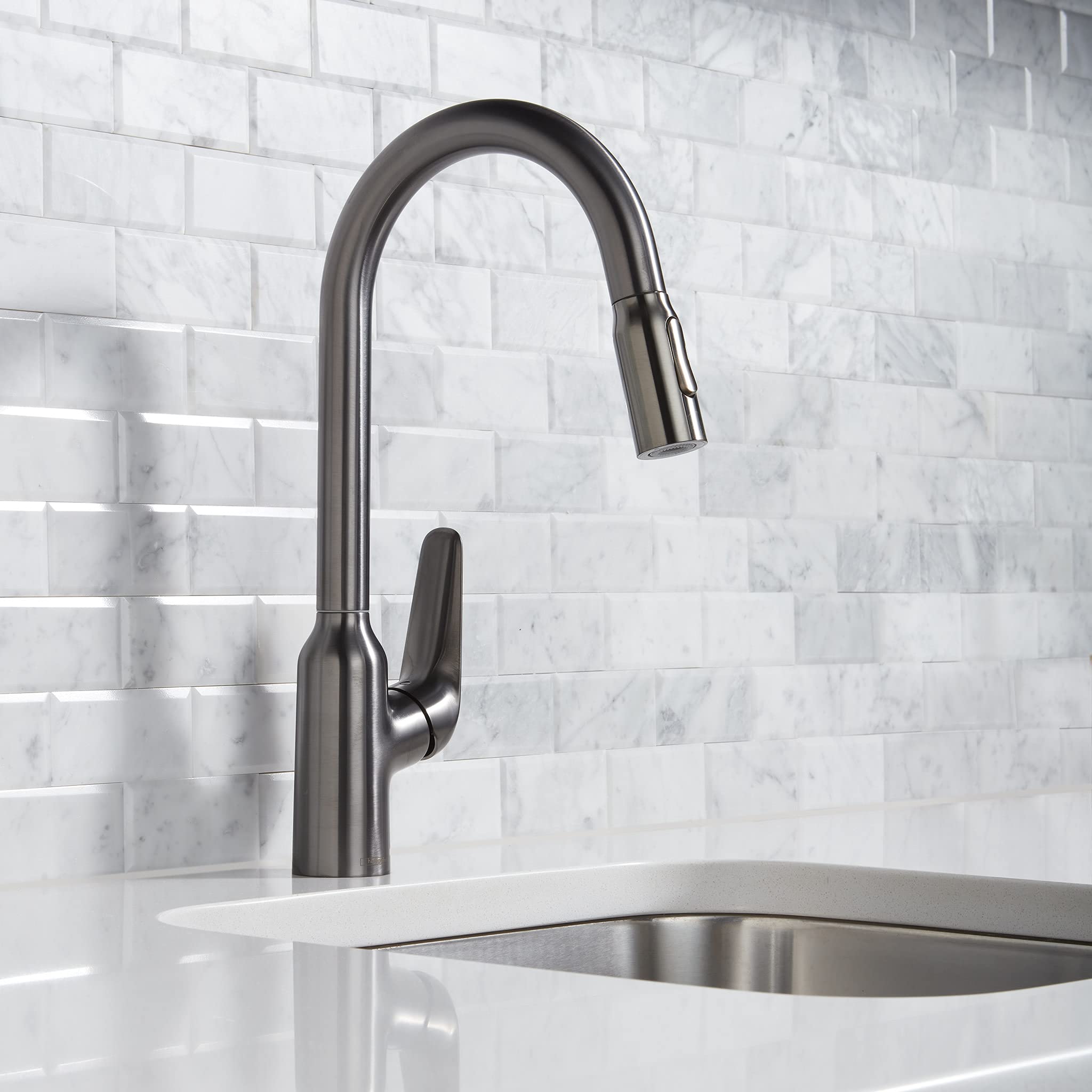 Hansgrohe Focus N Black High Arc Kitchen Faucet with Pull Down Sprayer - Brushed Black Chrome Finish (Model 71800341) - Perfect for Modern Kitchens, Dishwashing & Food Prep