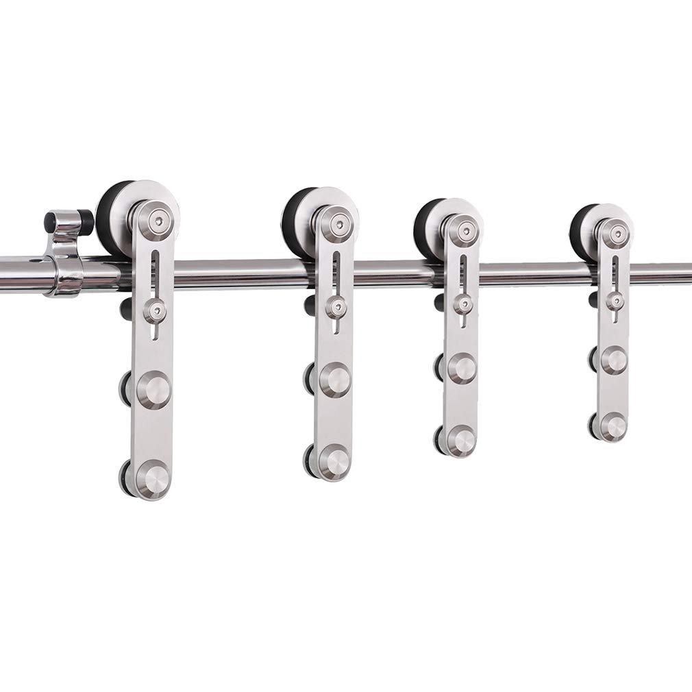 6FT Stainless Steel Sliding Double Barn Door Hardware Track Kit - Heavy Duty, Easy Installation with Round Hangers - Perfect for Farmhouse, Loft, and Industrial Style Homes