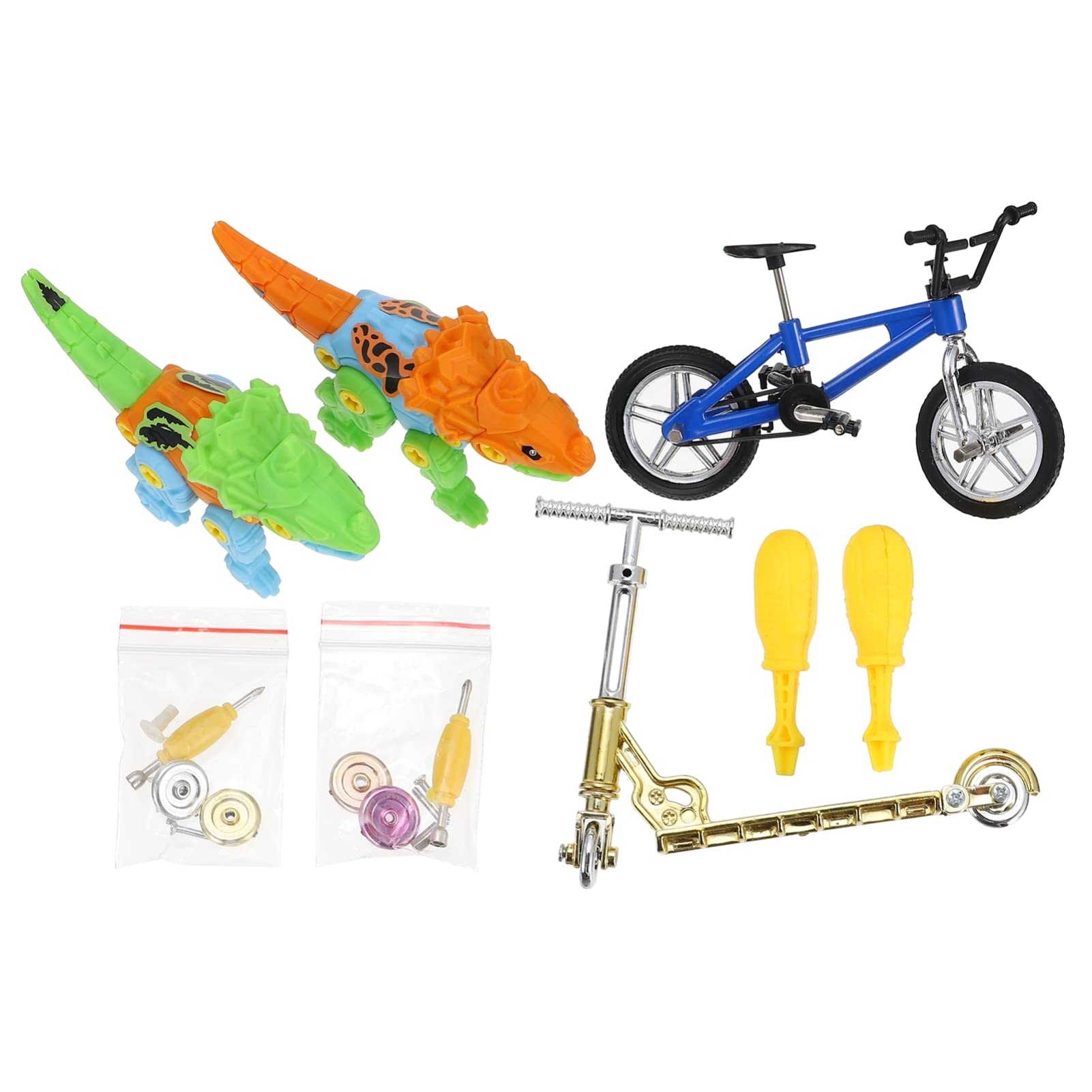 BESPORTBLE Mini Finger Toys Set - Dinosaur Model Finger Scooter, Tiny Swing Board & Fingertip Movement Game - Fun Desk Toy & Party Favors with Replacement Wheels - Perfect for Office Stress Relief, Kids Playtime & Party Entertainment