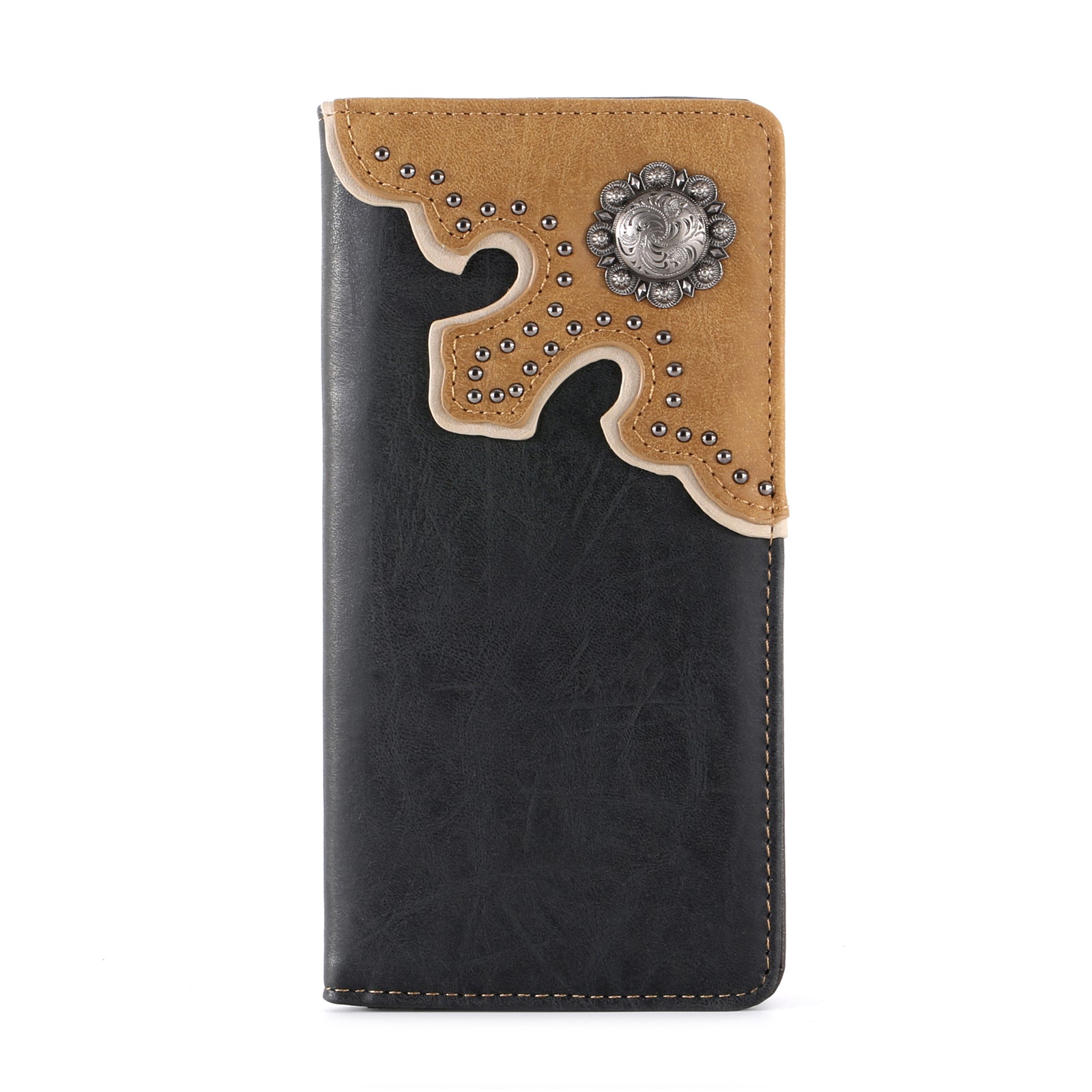 Montana West Antique Silver Berry Concho Bifold Long Wallet for Women - Vintage Western Style Leather Billfold with ID Window - Perfect for Cowgirl Fashion, Rodeo Events & Everyday Use