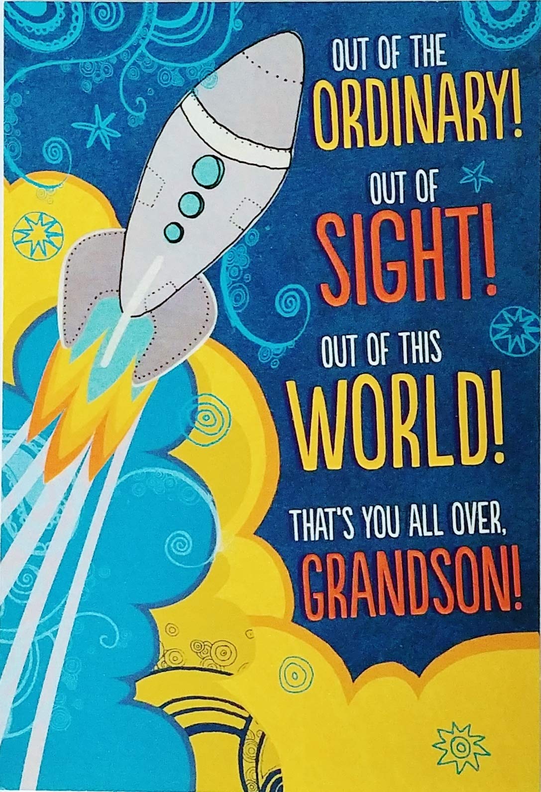 Out of This World Happy Birthday Greeting Card for Grandson - Spaceship, UFO, Astronaut Outer Space Theme | Perfect for Kids, Boys & Space Enthusiasts