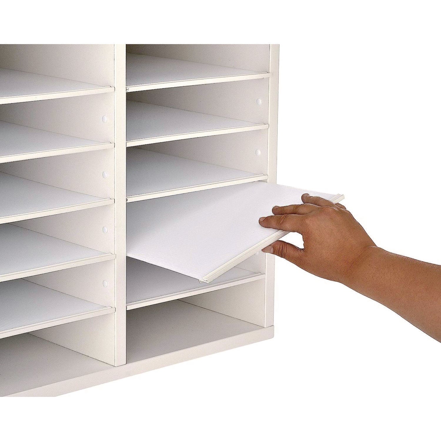 AdirOffice Wooden Adjustable 12-Section Letter Size Literature Organizer - 20 x 11.8 x 16.3 Inches, White - Perfect for Office, Home, or Classroom Document Storage & Organization