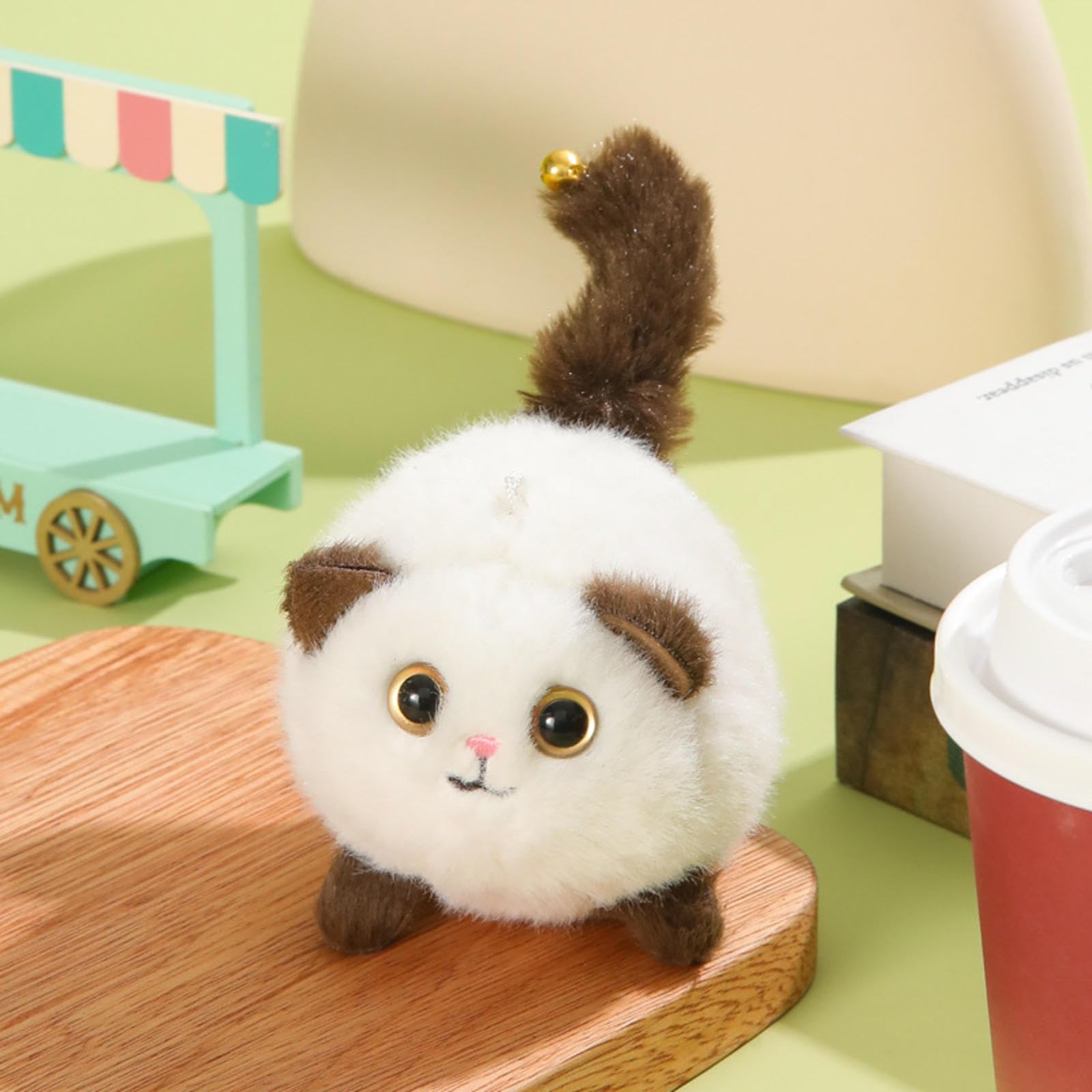 Soft Plush Stuffed Animal Doll - Cute Kitten & Bunny with Dunk Tail, Drawstring Backpack - Perfect Gift for Kids, Hanging Keys & Decorations - Great for Home, Office, Travel & School Accessories