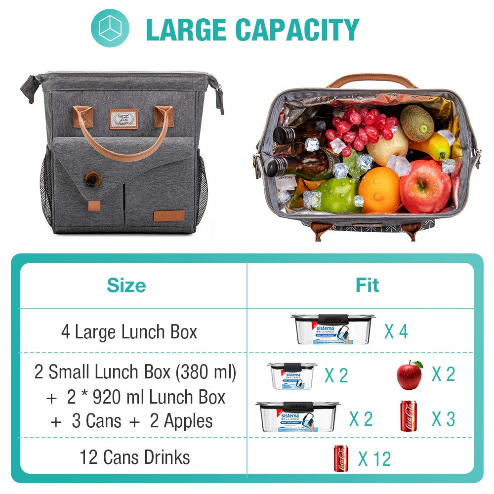 Lekesky Insulated Lunch Bag for Women - Leakproof Lunch Tote for Work, School & Picnics - Grey Thermal Lunch Box for Adults - Perfect for Office, Commuting & Outdoor Activities