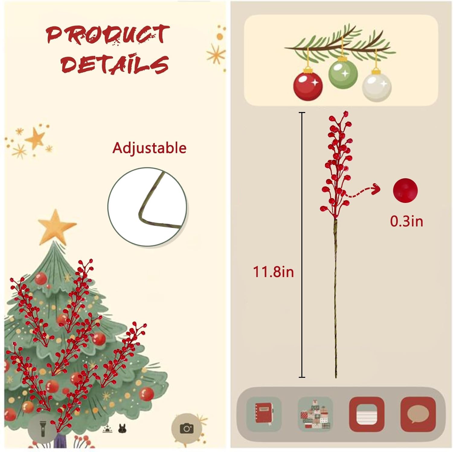 8 Pack Artificial Holly Red Berry Stems - Realistic Christmas Berries for Xmas Tree Decorations, Holiday Wreaths, DIY Crafts, Valentine's Day and Winter Home Decor (Perfect for Centerpieces, Gift Wrapping & Seasonal Displays)