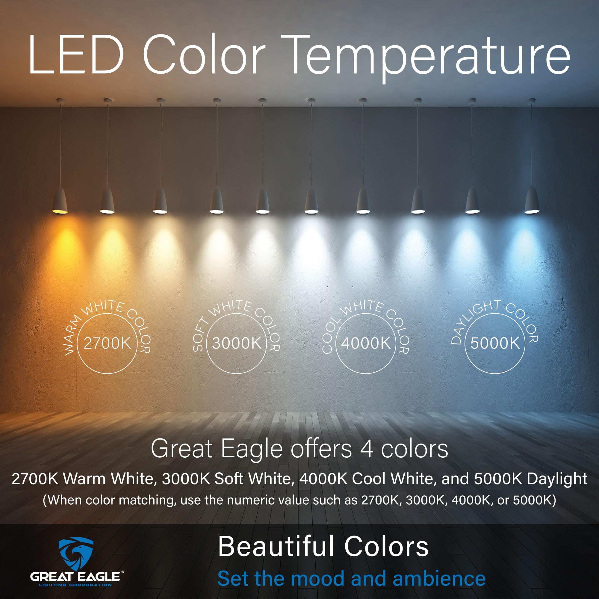 Great Eagle A19 LED Light Bulbs 60W Equivalent, 5000K Daylight White, 9W Non-Dimmable, 800 Lumens, UL Listed (4-Pack) - Energy Efficient Lighting for Home, Office, and Workspace