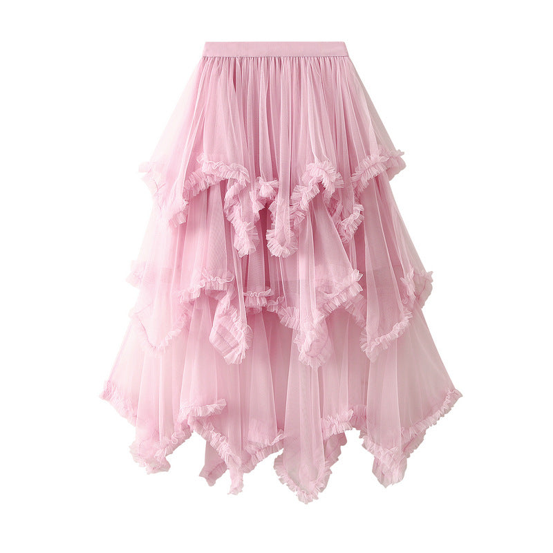 Elegant Irregular Mesh Cake Skirt - Mid Length High Waist Fluffy Fairy Skirt for Women | Perfect for Weddings, Parties & Cosplay | Style 749