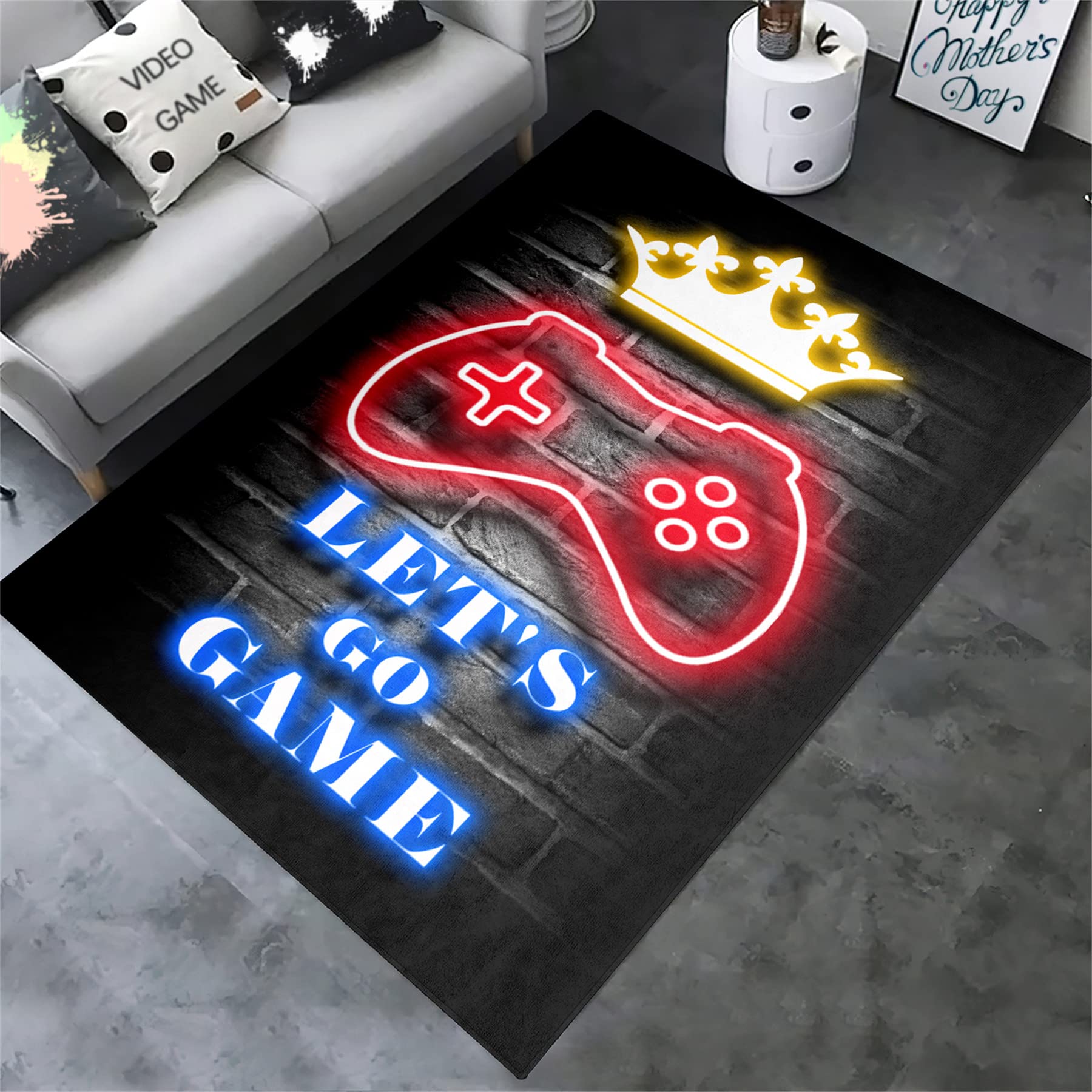 3D Pink Neon Gaming Rugs for Gamer Room - Controller Pattern Polyester Area Rug (4'5
